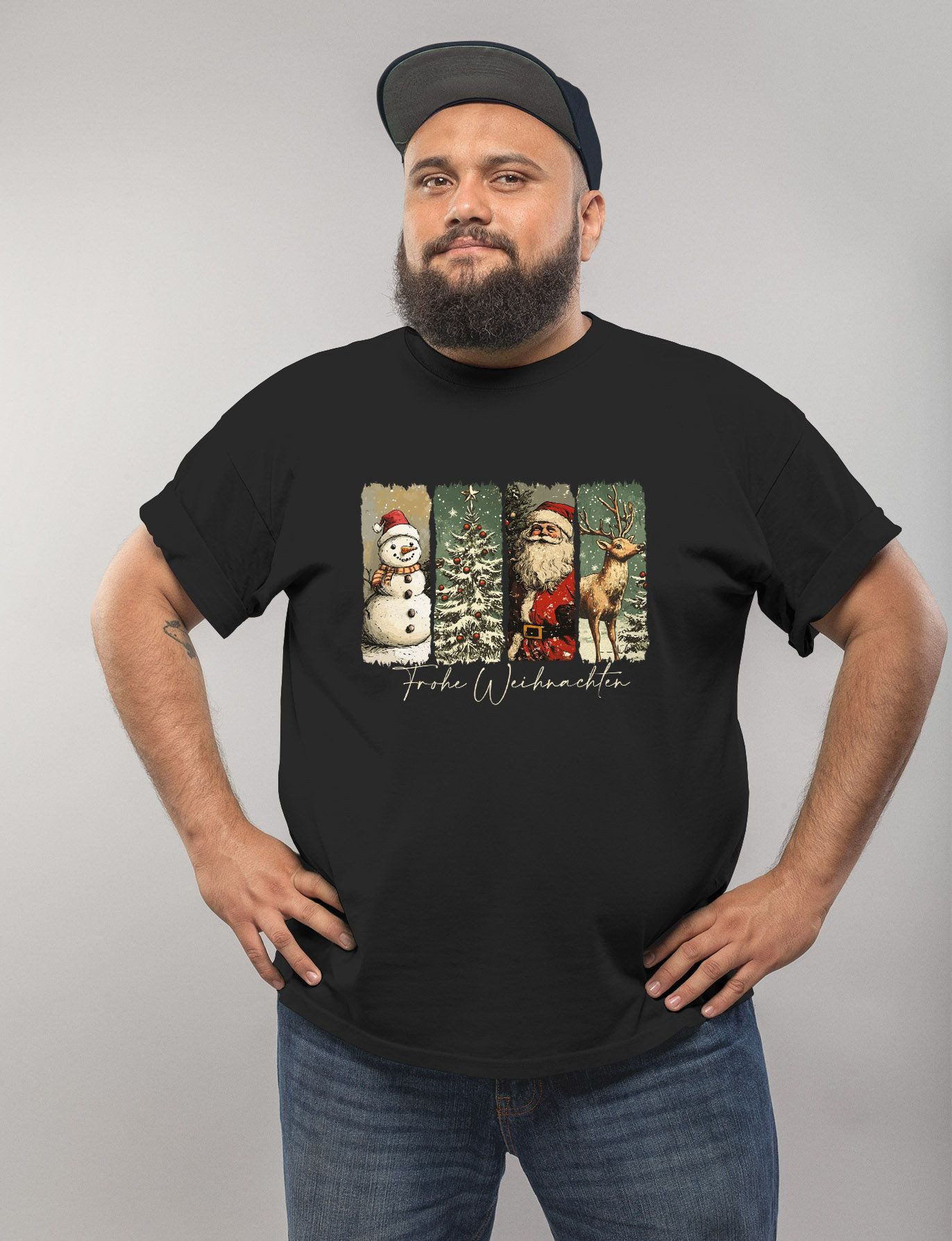 MoonWorks Print-Shirt Herren T-Shirt Weihnachten Retro Design mit Schneeman günstig online kaufen