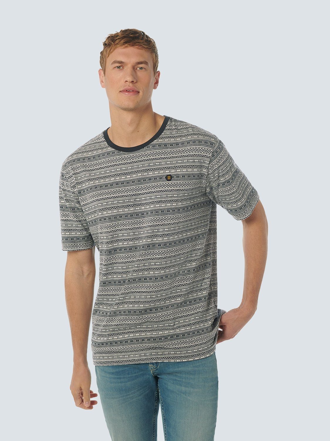 NO EXCESS Kurzarmshirt T-Shirt Crewneck 2 Coloured Jacquar