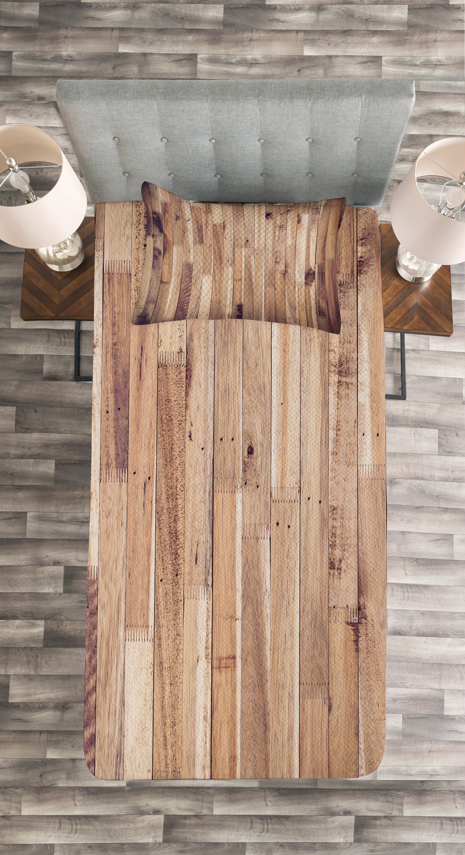 Tagesdecke Set Waschbar, Holz Abakuhaus, mit Im Muster rustikales Kissenbezügen Alter Planks von
