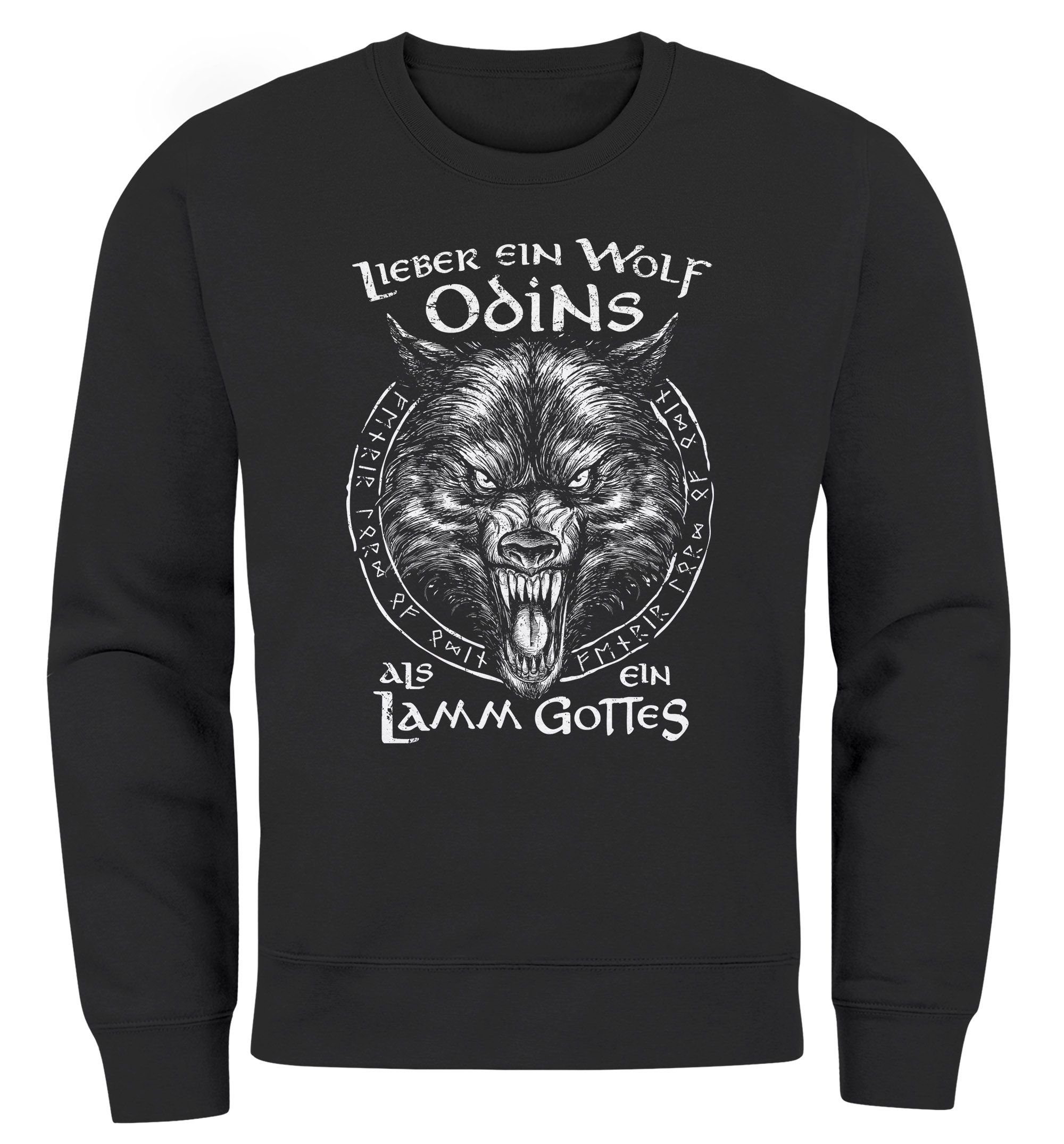 Neverless® Odins Sweatshirt Mythologie Neverless Spruch Lamm als Herren Gottes Sweatshirt Wolf nordische ein ein Lieber Wikinger Rundhals-Pullover