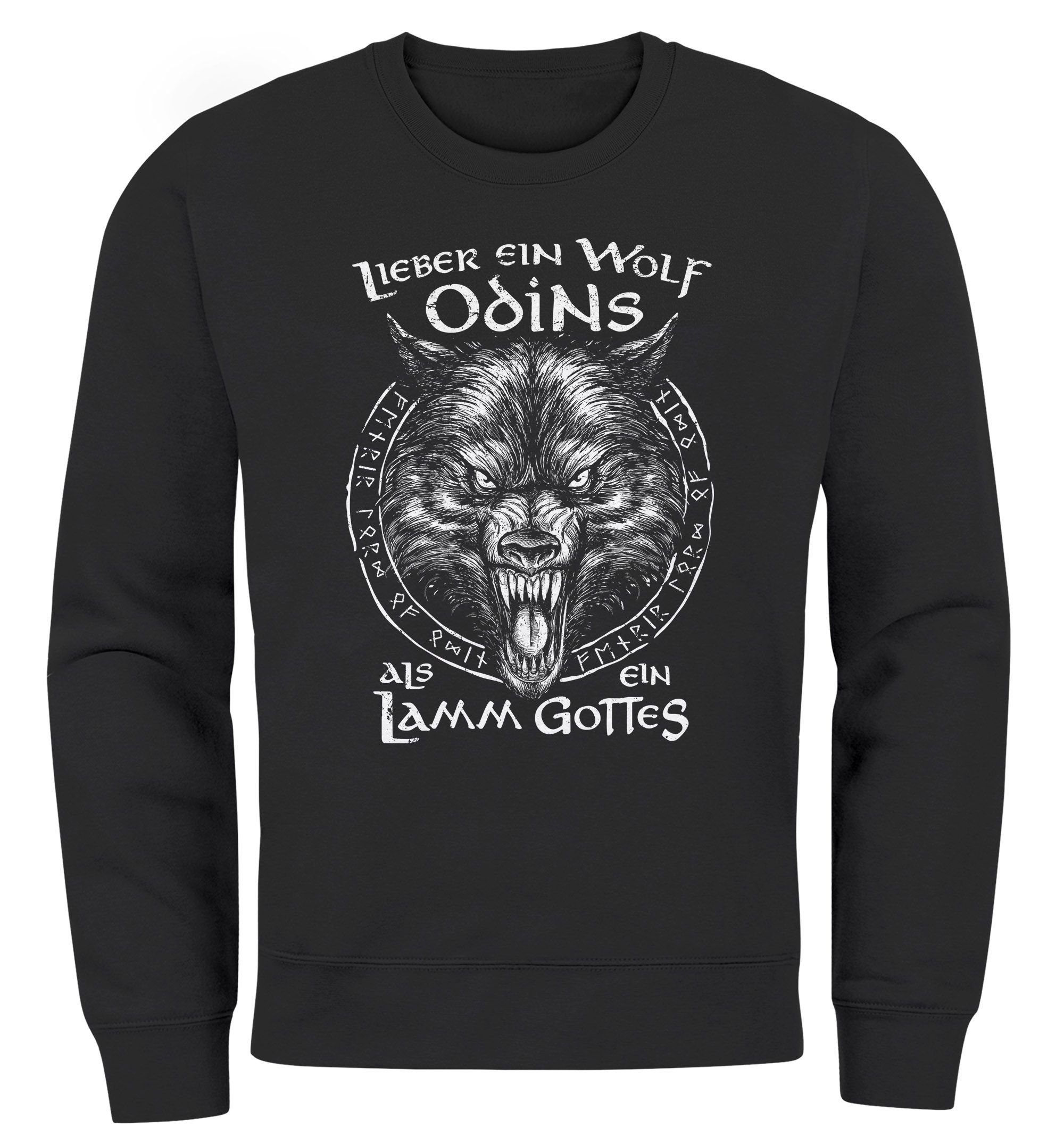 Odins Sweatshirt Herren Sweatshirt als Gottes Lieber Lamm Neverless Mythologie Wolf Wikinger nordische ein ein Neverless® Spruch Rundhals-Pullover