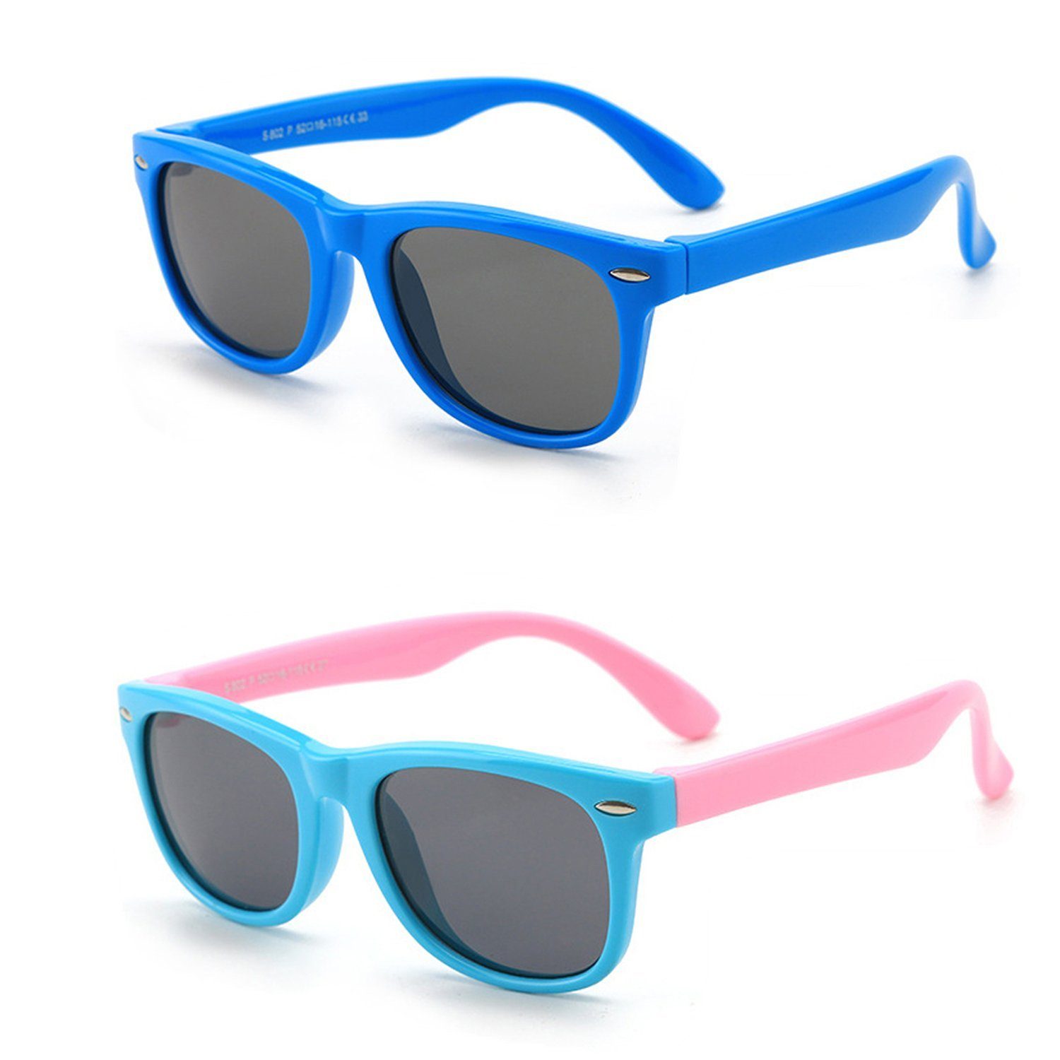 Olotos Sonnenbrille Sonnenbrille für Kinder Mädchen Jungen Gummi 100% UV400 Schutz Brille Blau+Hellblau