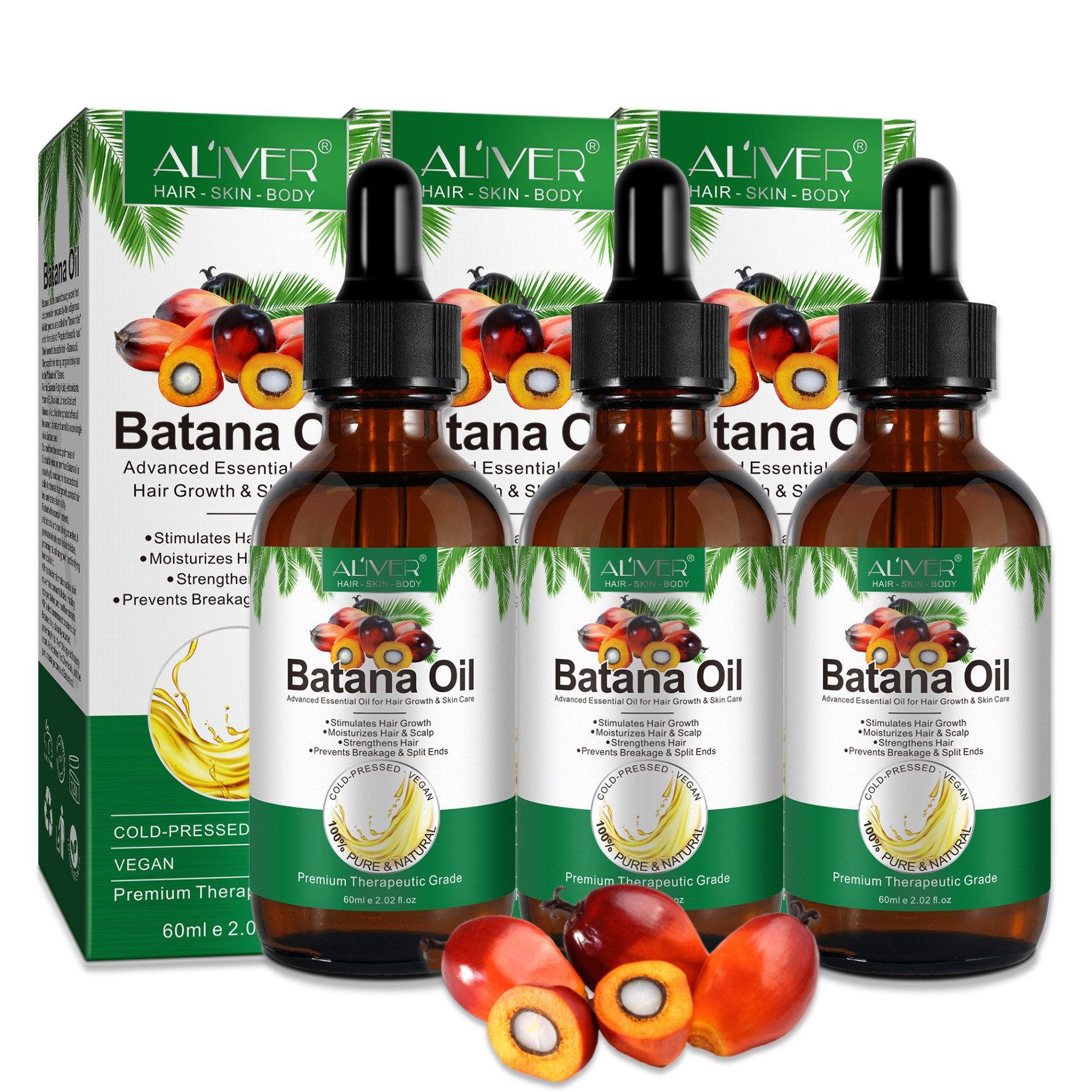 ALIVER Haaröl Batana Öl für Haare Haarwachstum Haarpflege Gesicht Haut Nägel Vegan, 3-tlg., Vegan