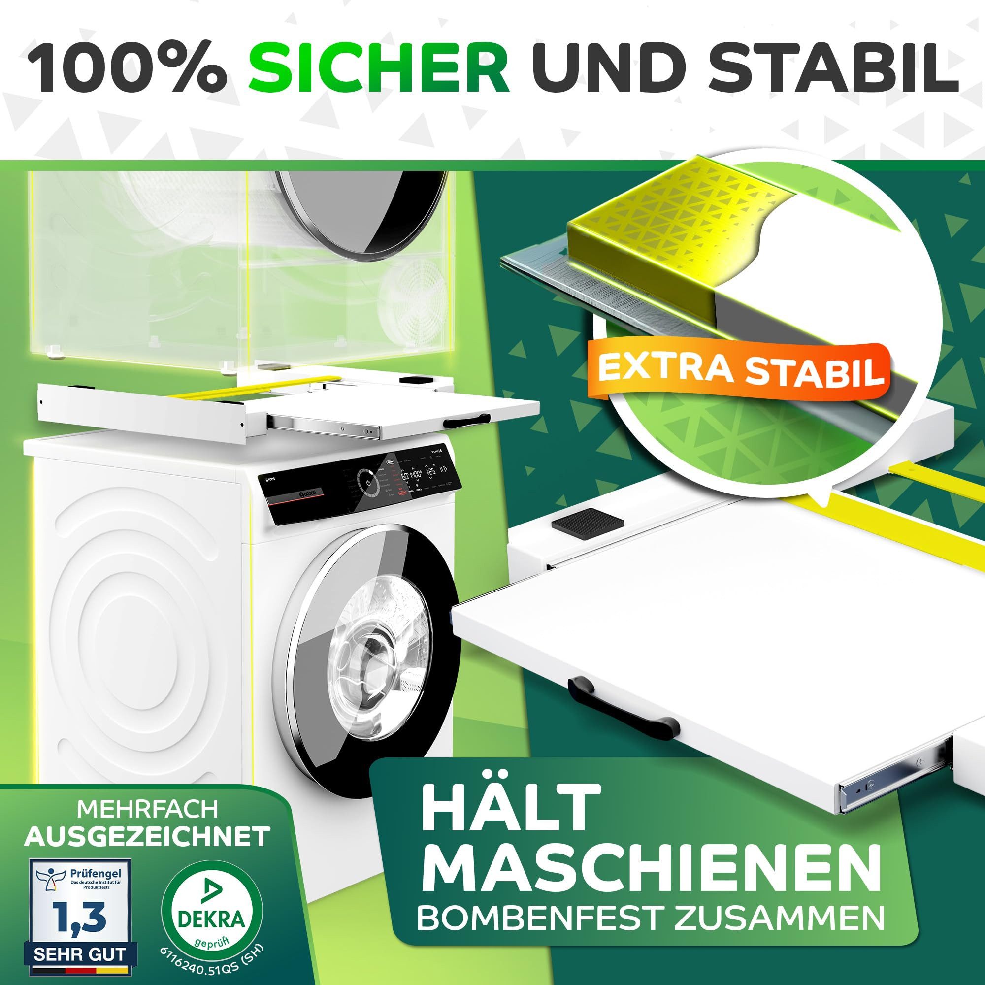 Tretmann Waschmaschinenuntergestell Universal Zwischenbaurahmen SET -extra Stabil mit Ablage, Waschturm Verbindungsrahmen, Verbindung Waschmaschine - Trockner