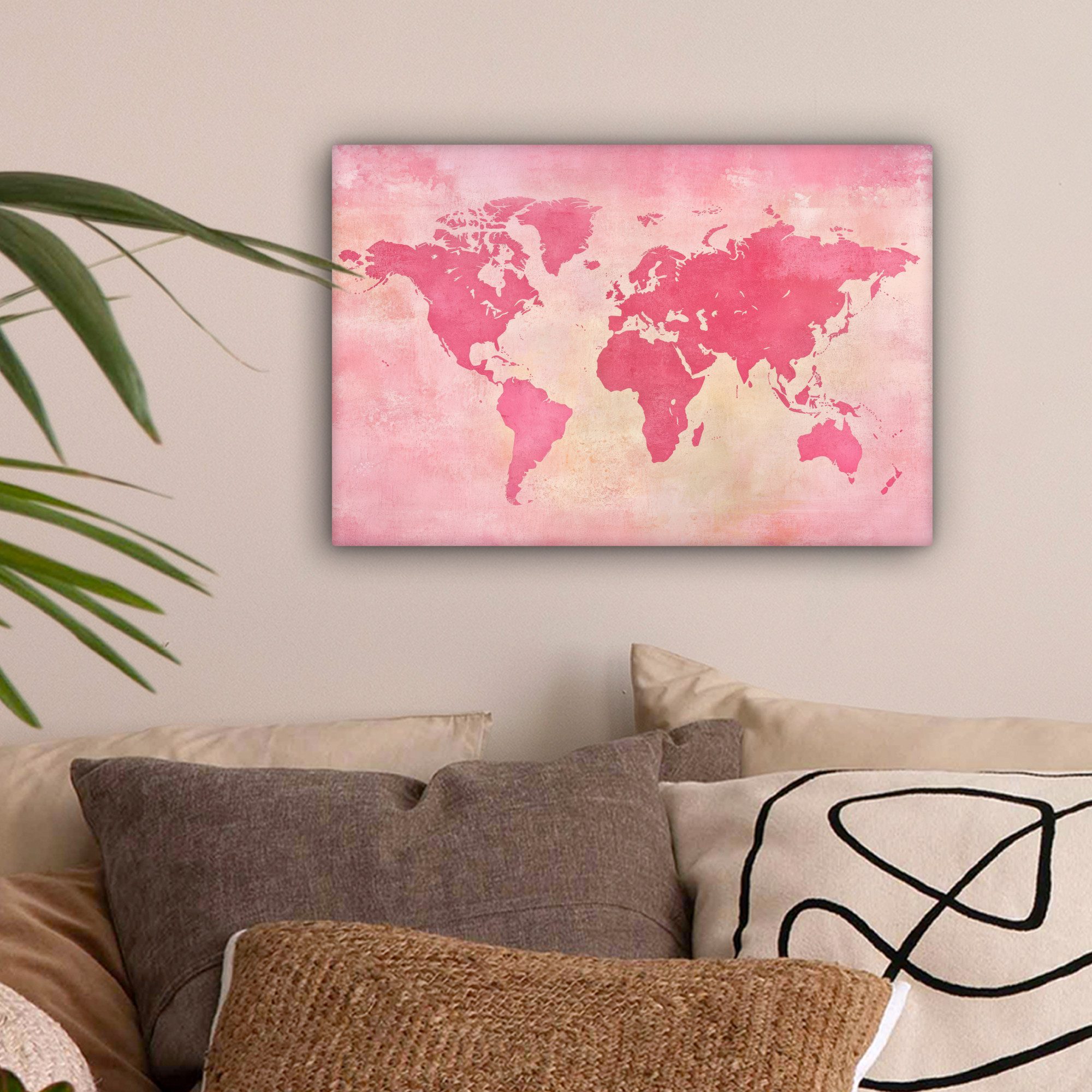 OneMillionCanvasses® Leinwandbild Weltkarte - Rosa - Unscharf, Fotodruck (1 günstig online kaufen