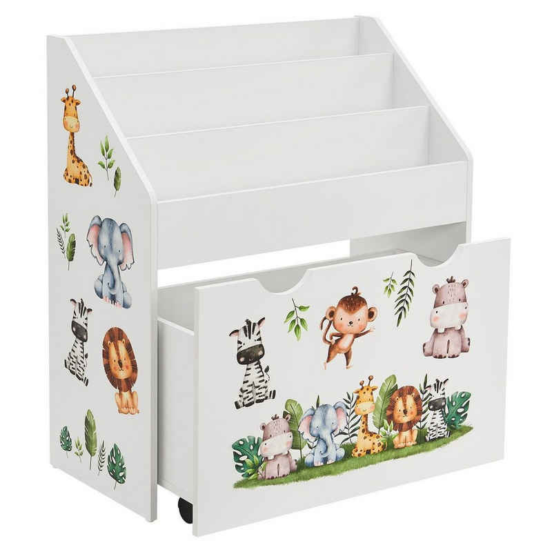 Juskys Bücherregal »Kinder Bücherregal«, 3 Fächer + Spielzeugkiste, kindgerechtes Regal, modern, mit anbringbaren Stickern
