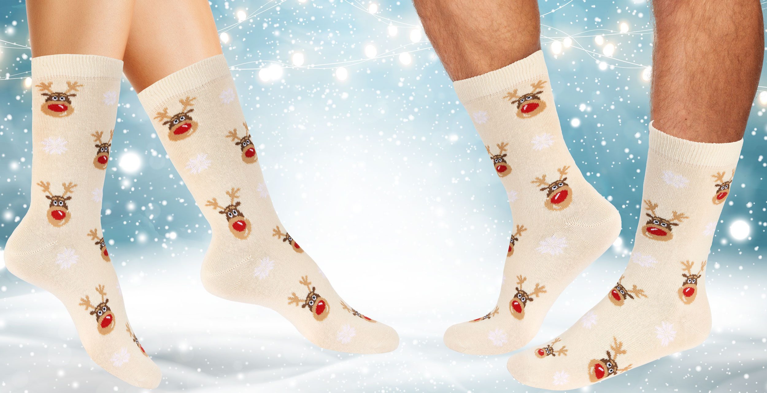 BRUBAKER Socken Weihnachtssocken für Damen und Herren (Rudolph, 6-Paar, 1 Paar) Festliche Weihnachtsmotive Rentiere - Baumwolle Socken Weihnachten