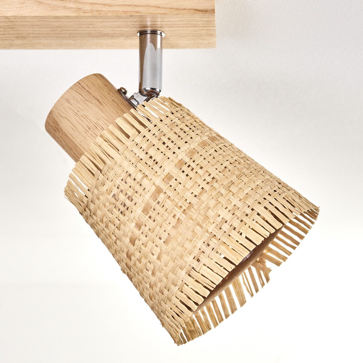 hofstein Deckenleuchte Deckenlampe aus Holz/Metall/Bast in Hellbraun/Chrom-/Naturfarben, ohne Leuchtmittel, mit verstellbaren Strahlern, 4 x E14, ohne Leuchtmit – Bild 4 von 5
