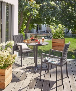 Outdoor Gartentisch FRANCE, Klappbar, Ø 70 cm, Aluminium, Anthrazit, Grau, Tischplatte aus Glas
