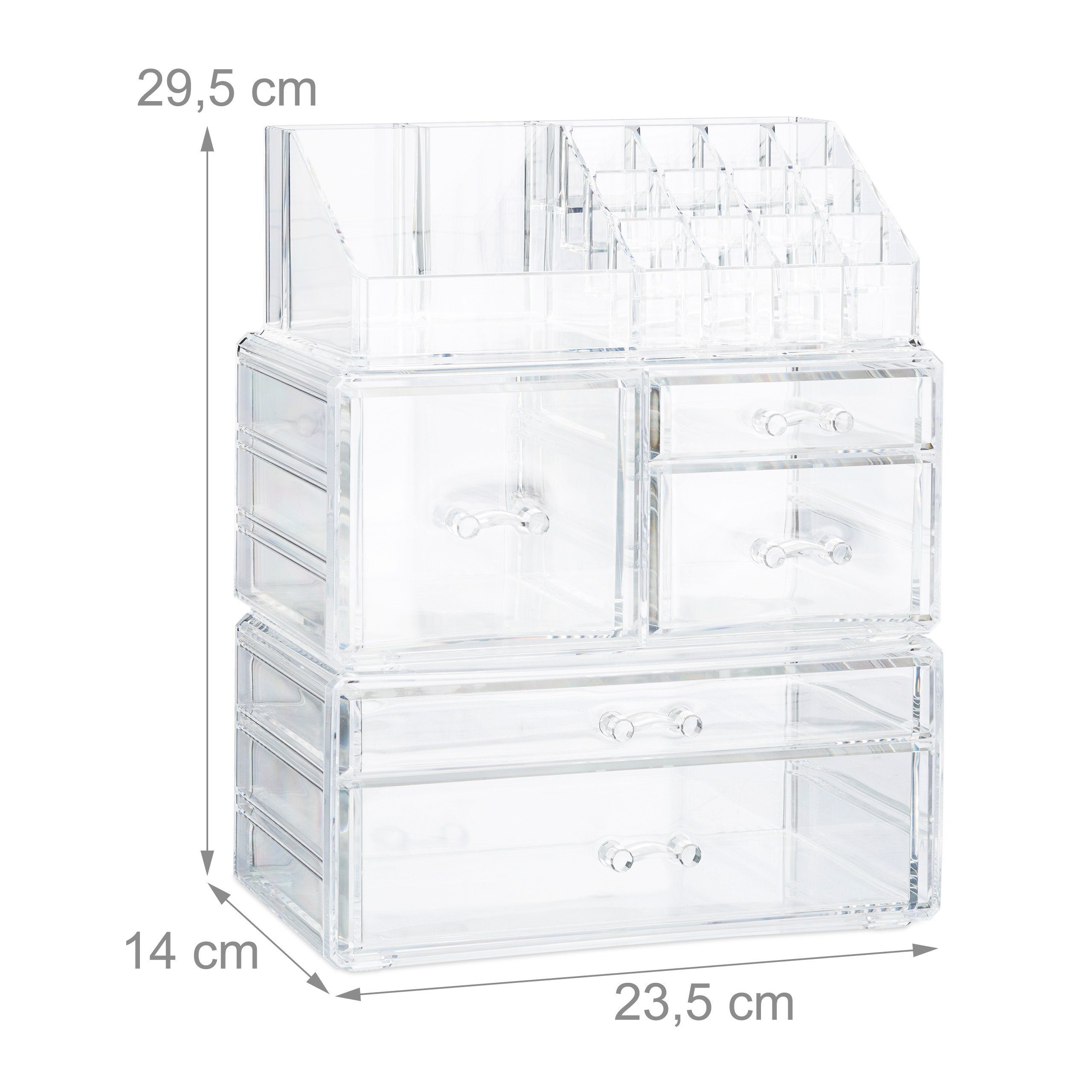 relaxdays Make-Up Organizer Acryl Make Up Organizer mit 21 Fächern, 3-tlg., transparent – Bild 4 von 5
