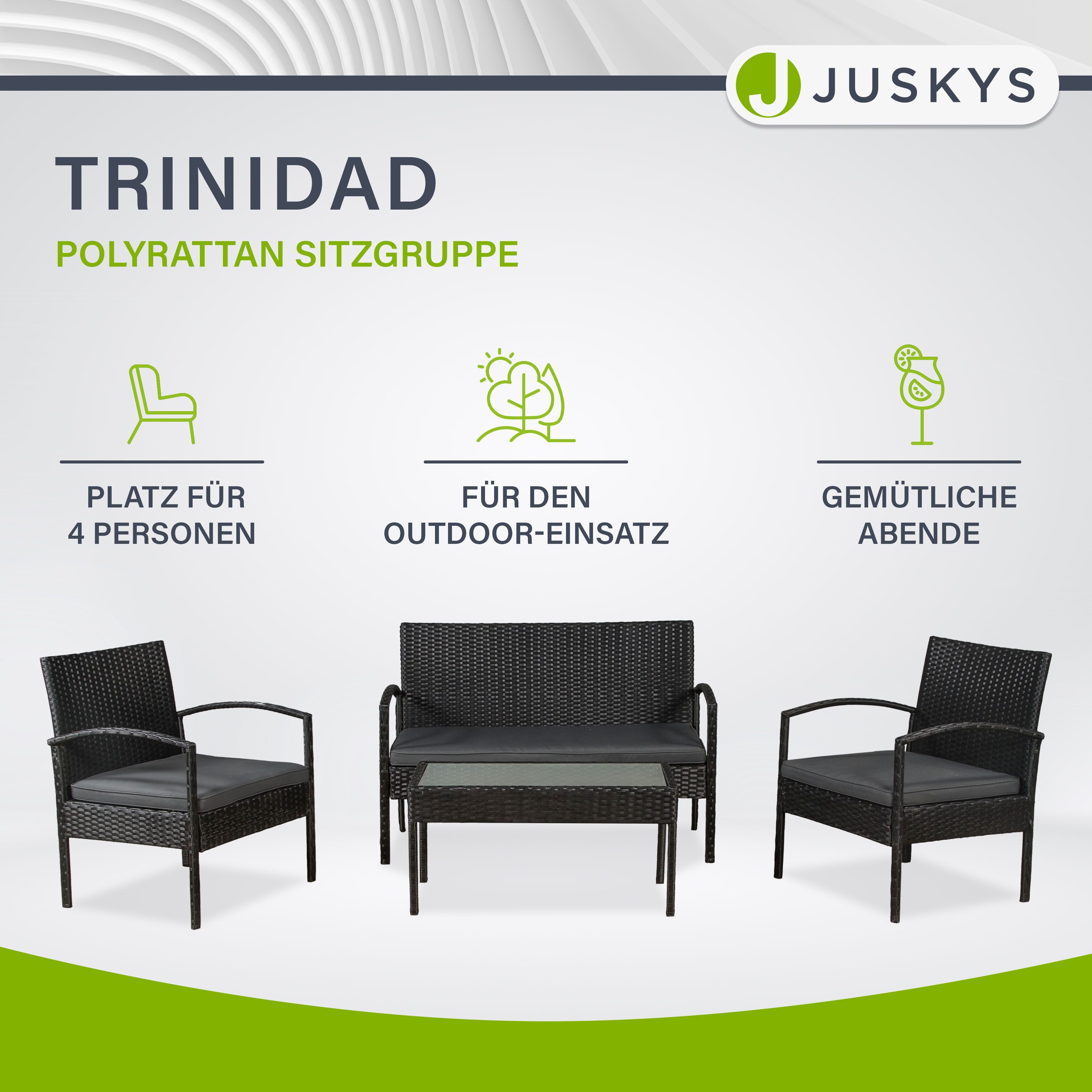 Juskys Gartenlounge-Set Trinidad, (4-tlg., Sitzgruppe), Polyrattan günstig online kaufen