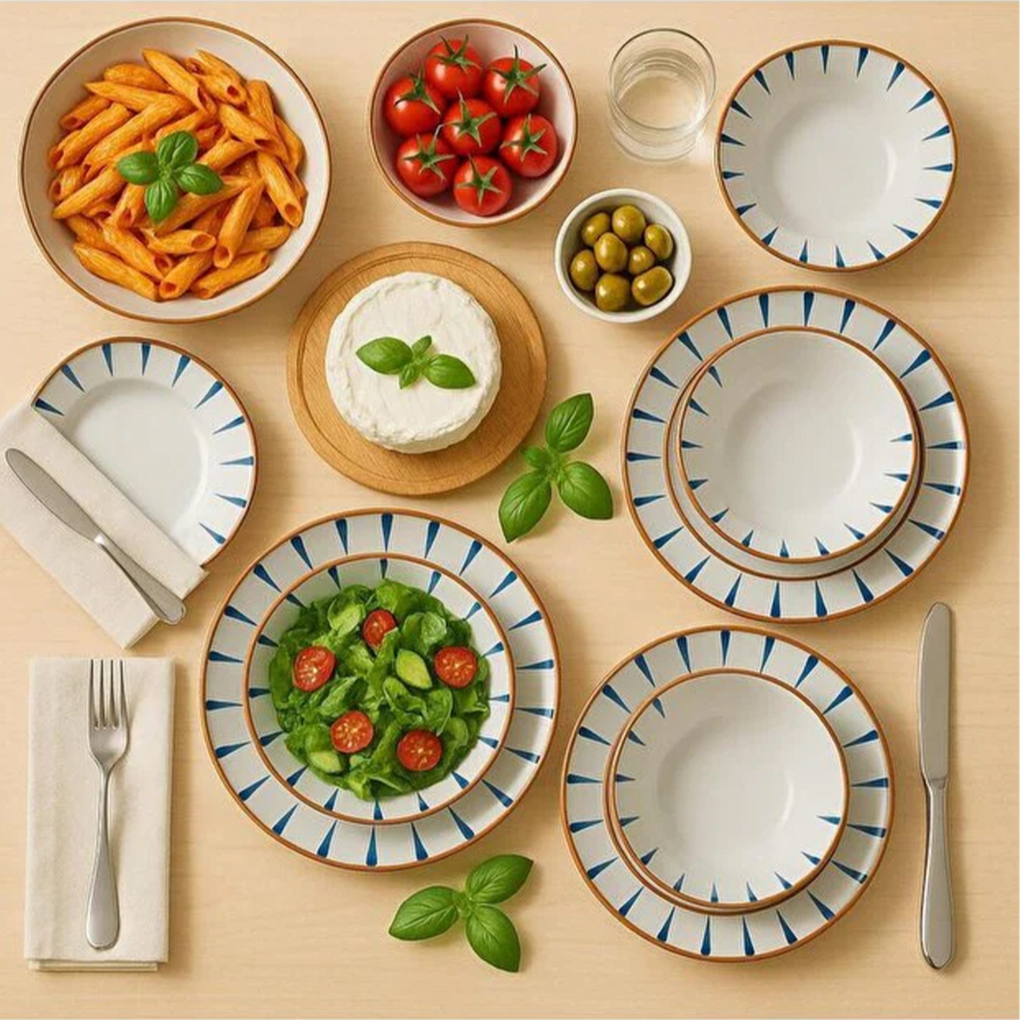 GÜRAL Porselen Tafelservice ATINA (24-tlg), 6 Personen, Porzellan, Buntes Design, robustes Porzellan