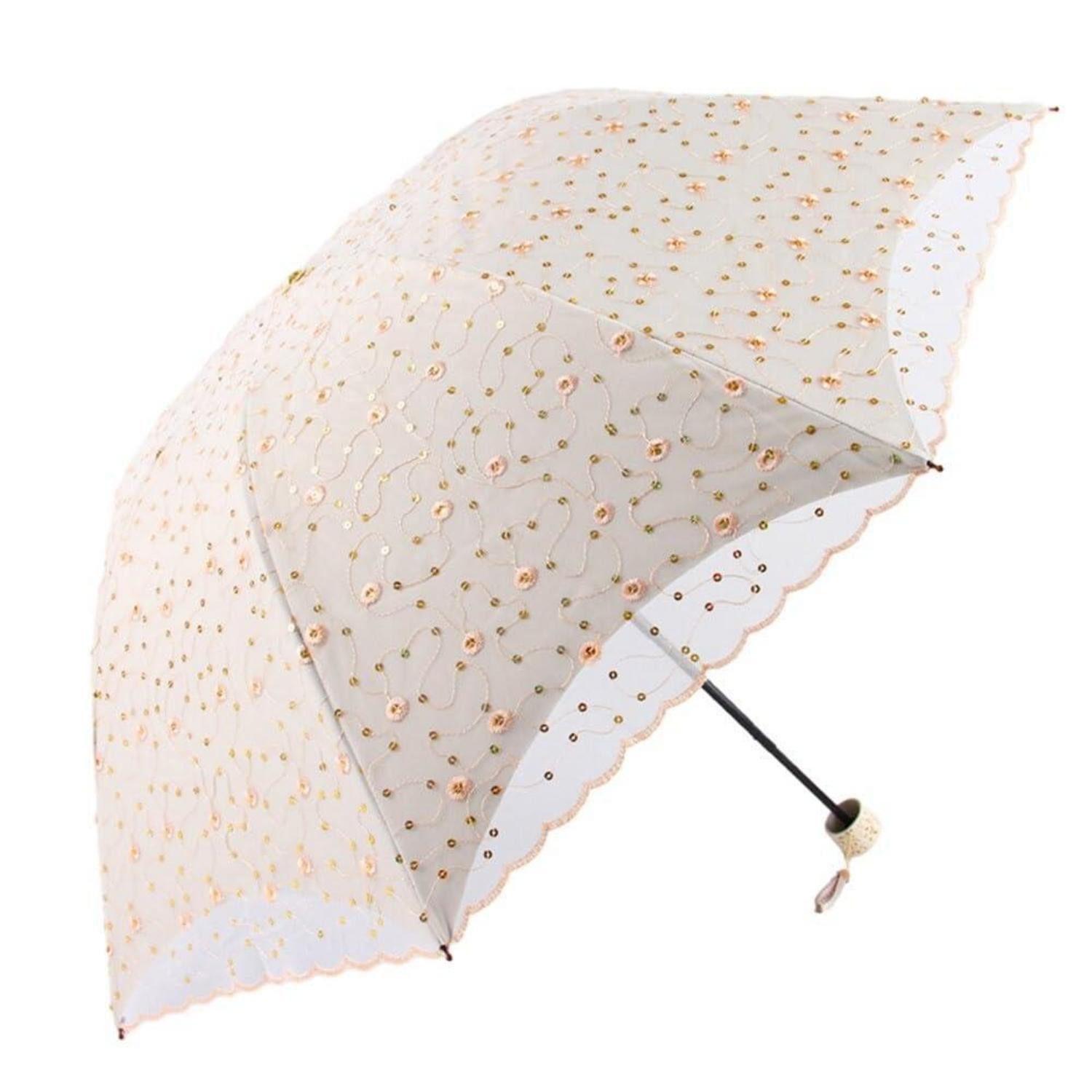 LuxusKollektion Taschenregenschirm Regenschirm Spitzen Faltschirm Damen Blassgelb