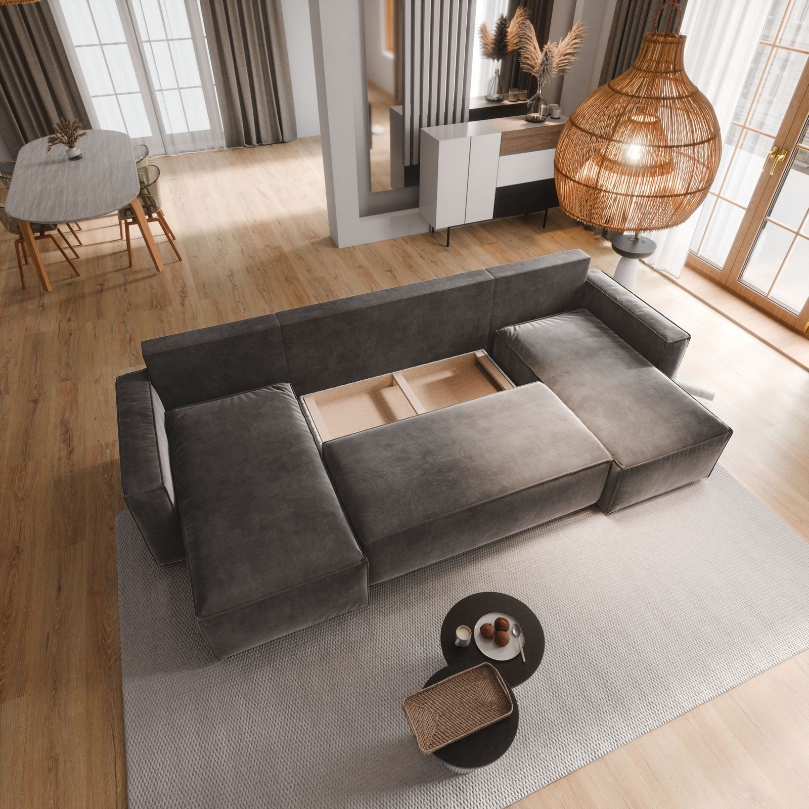 Masseno Ecksofa DENI mit Schlaffunktion U-Form, Sofa mit Bettkasten