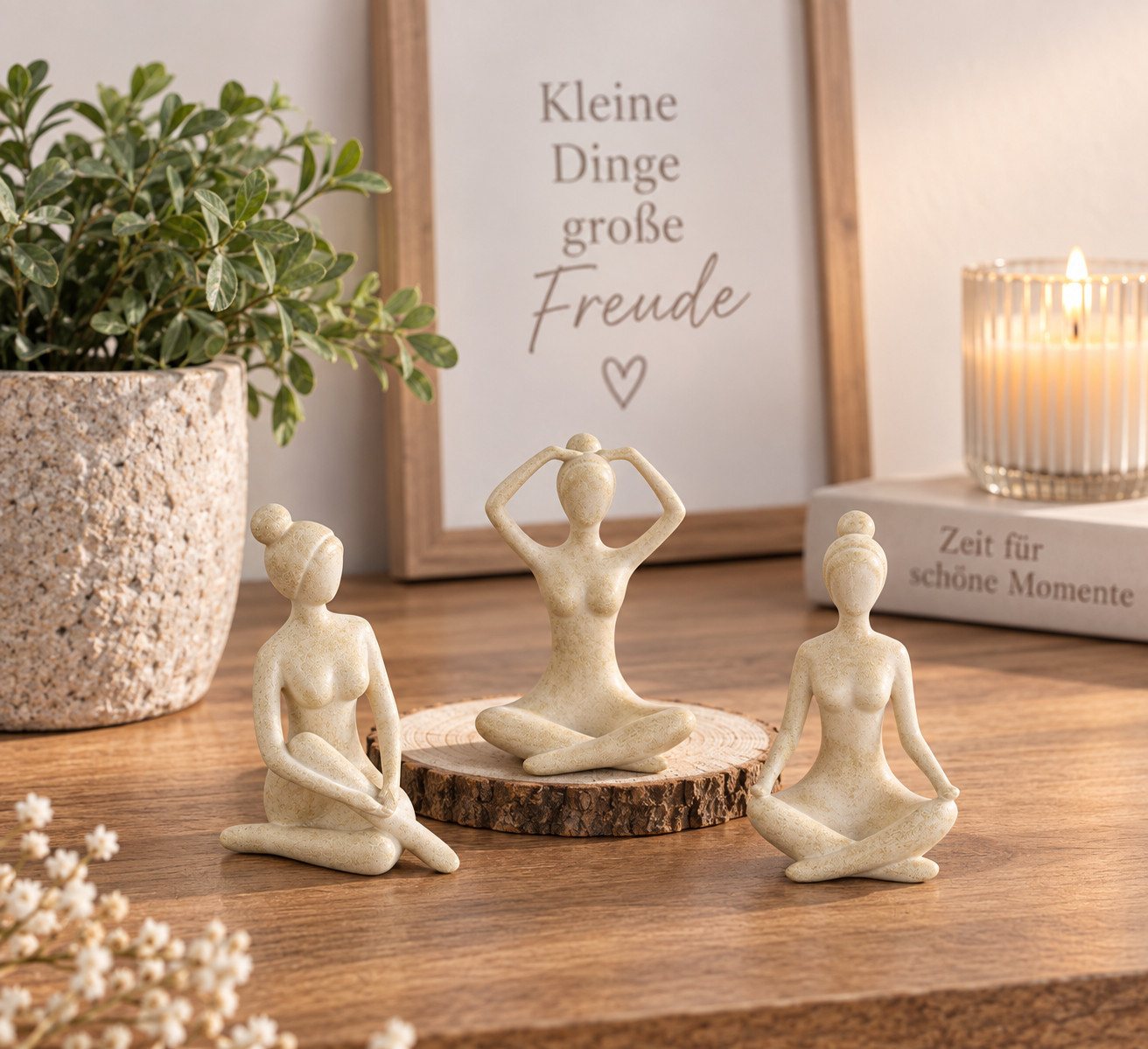 MF Dekoobjekt Handgemachte Yoga Figuren Marie und ihre Yogapraxis in Beige 3er Set (3 St)