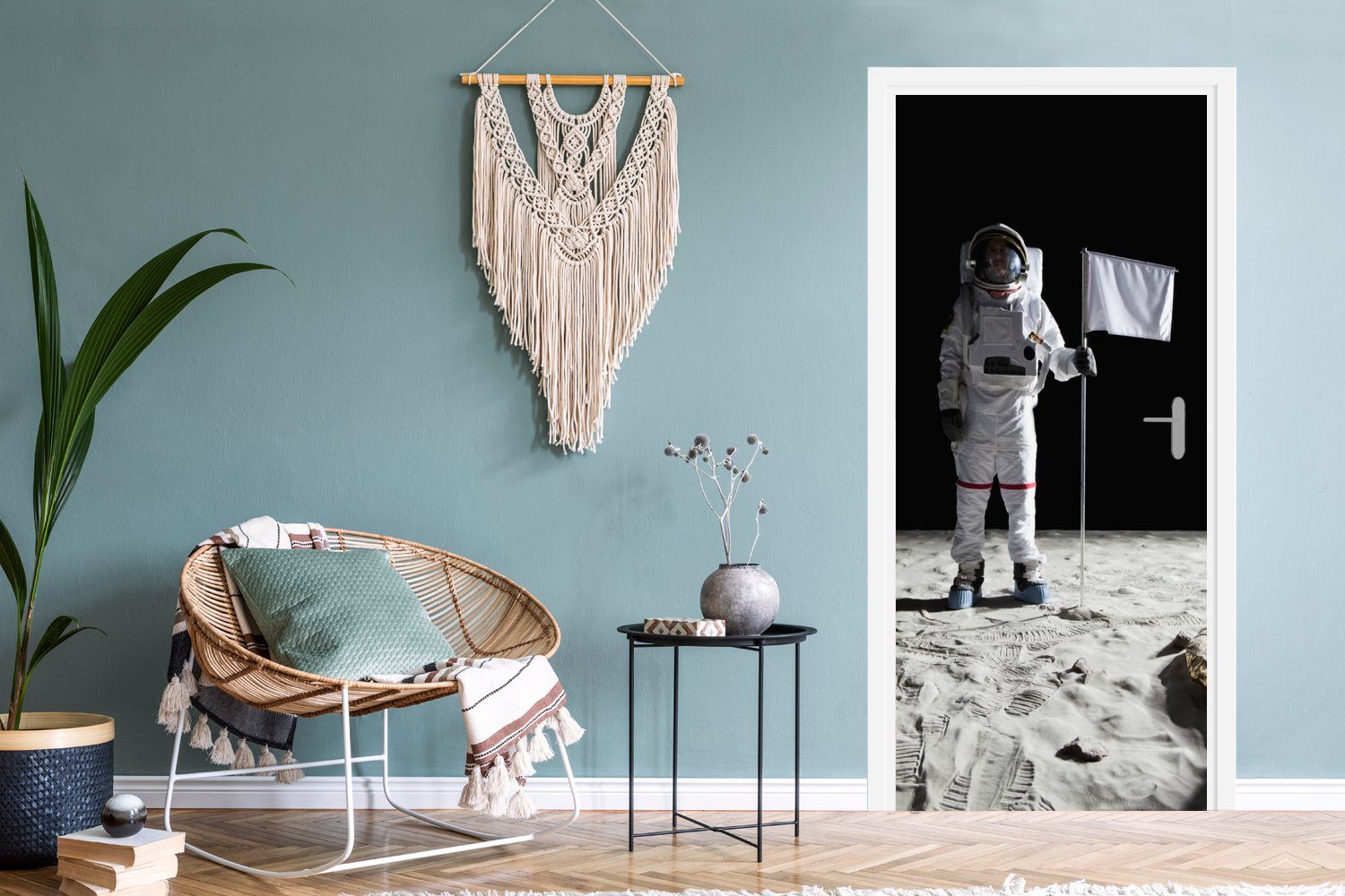MuchoWow Türtapete Matt, Fototapete 75x205 - Mond cm für (1 St), bedruckt, Weltraum Astronaut, Türaufkleber, - Tür