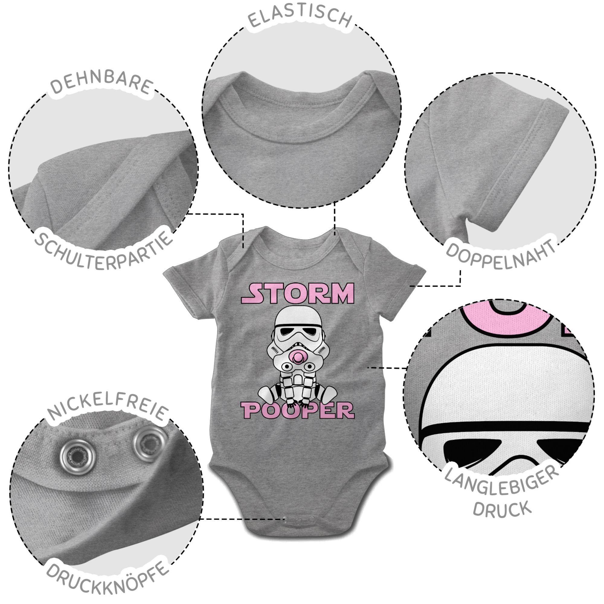 Shirtracer I Pooper Baby 2 Sprüche Grau Storm meliert Shirtbody