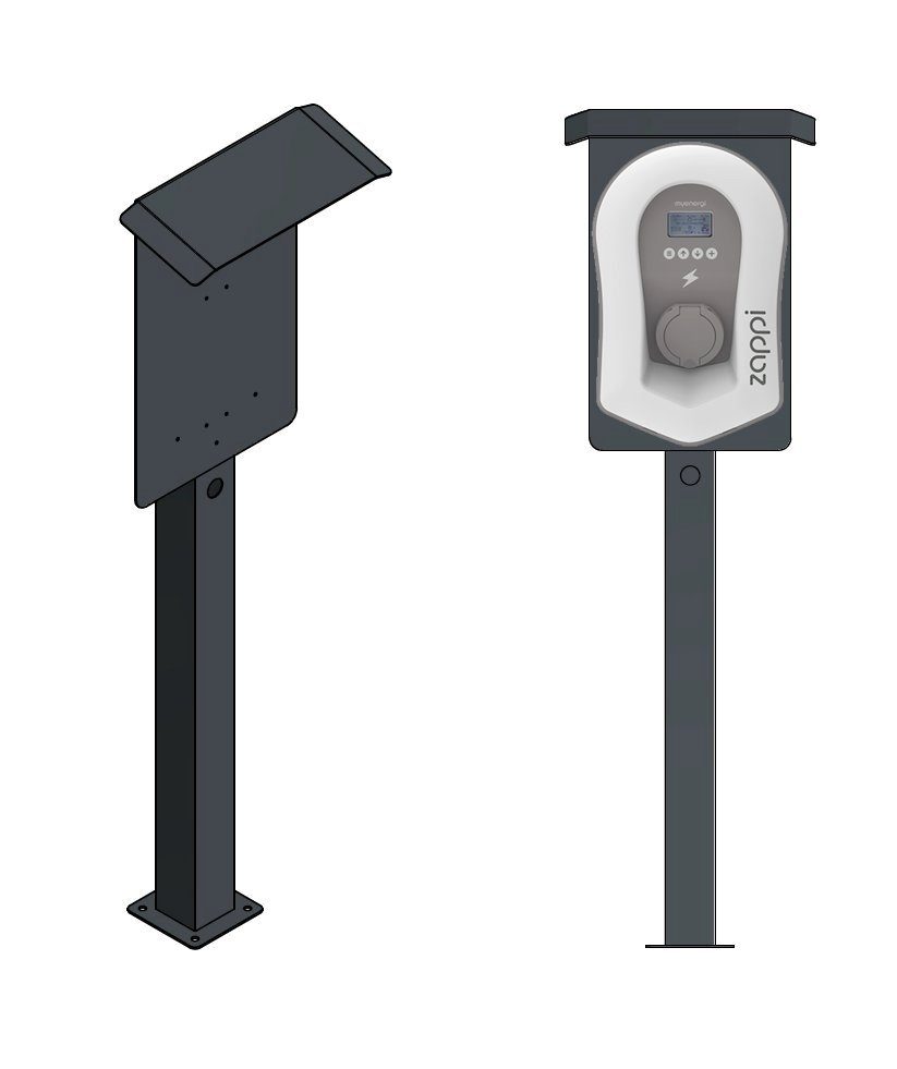 Elektroauto-Ladestation-Halterung Ladesäule passend für Zappi Charger Wallbox mit Dach und Kabel...