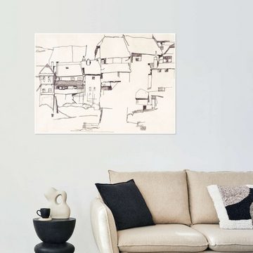 Posterlounge Poster Egon Schiele, Alte Häuser in Krumau, Wohnzimmer Minimalistisch Illustration