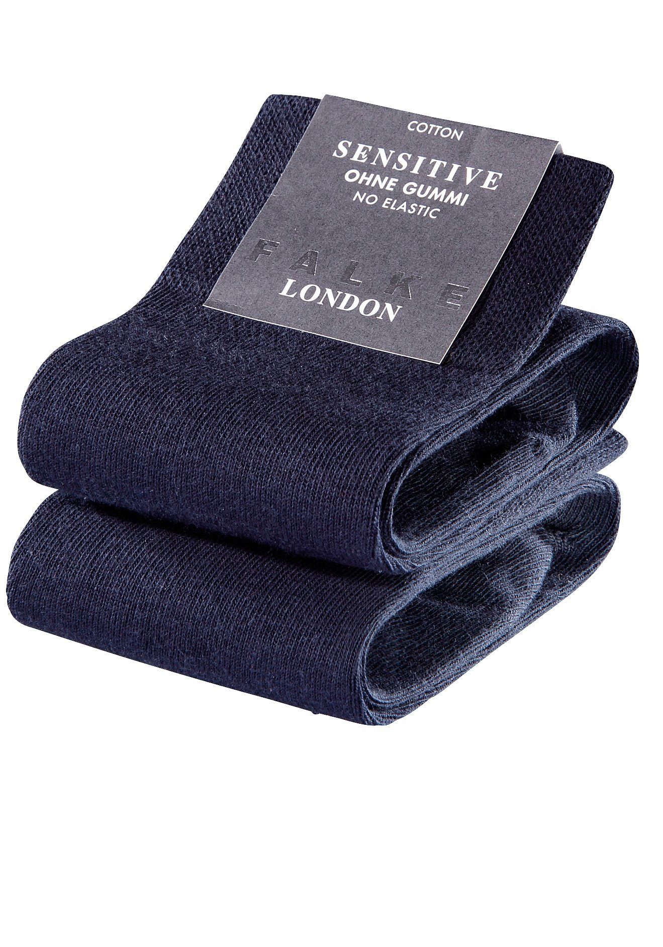 FALKE London sensitve ohne mit (2-Paar) marine Bündchen Socken Sensitive Gummi