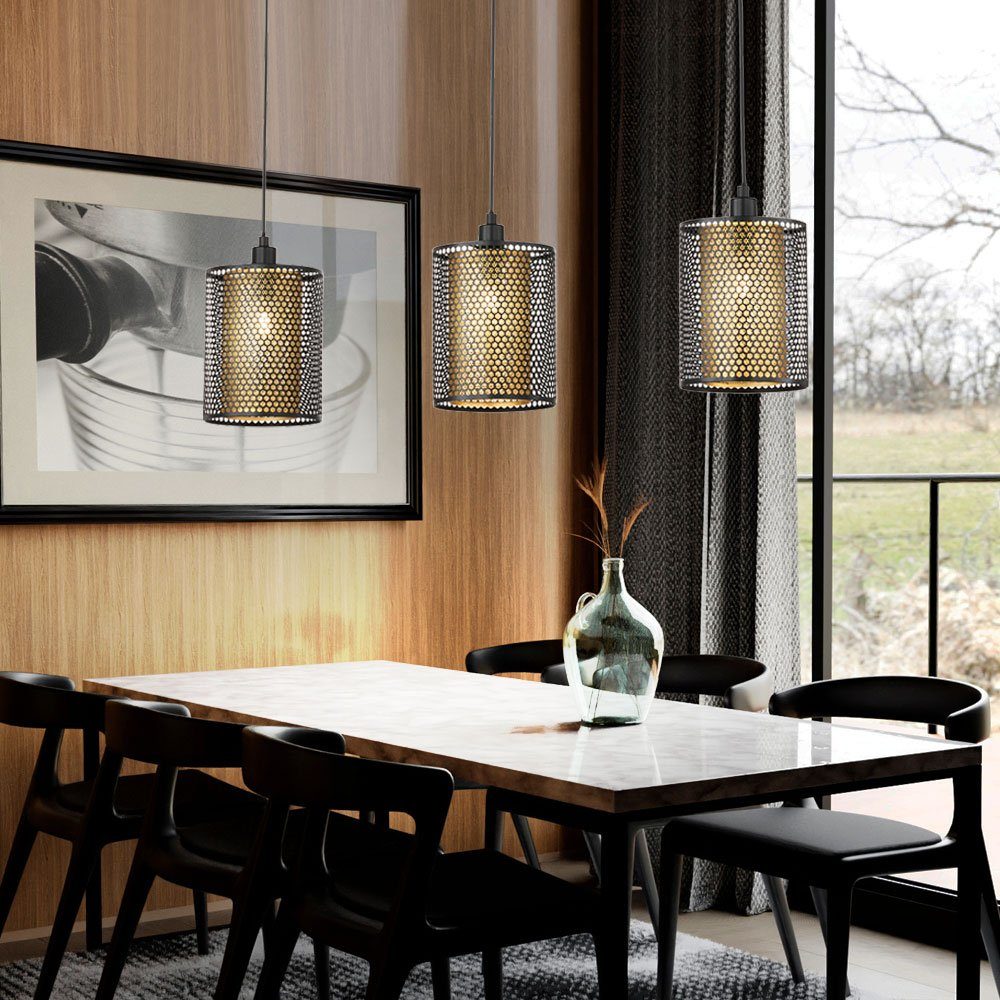 WOFI Hängeleuchte, Leuchtmittel nicht inklusive, Hängeleuchte 3 flammig Pendelleuchte schwarz