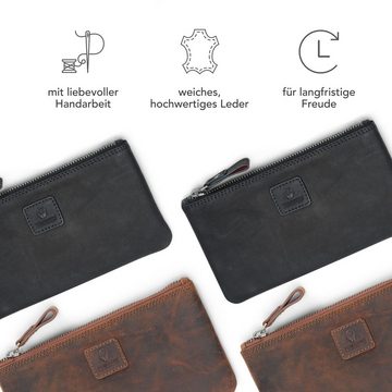 Donbolso Federmäppchen Premium Leder Federmappe Malaga für Damen & Herren, Vintage Schwarz Lzusatztascheleder