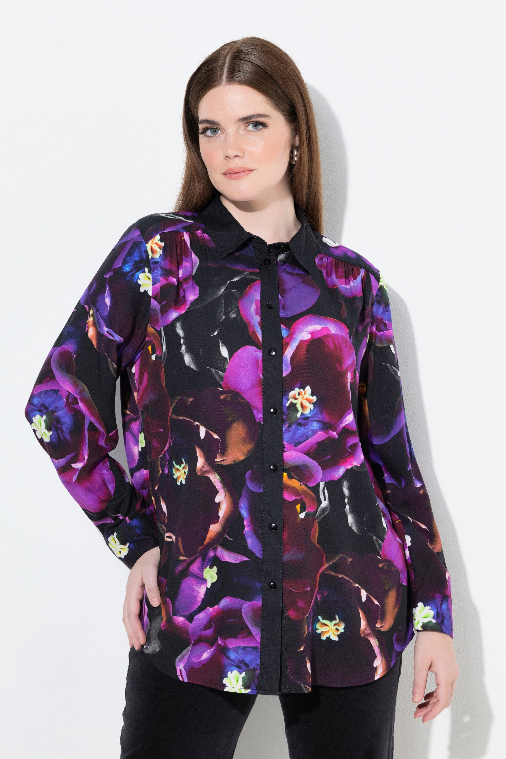 Ulla Popken Hemdbluse Hemdbluse Rosen Hemdkragen günstig online kaufen