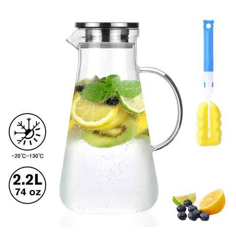 Homewit Karaffe Glas Krug 2,2L Karaffe mit Griff und Filter Wasserkrug Glaskaraffe, (Set, 1-tlg., 2.2 L), Glaskrug, Eistee Krug