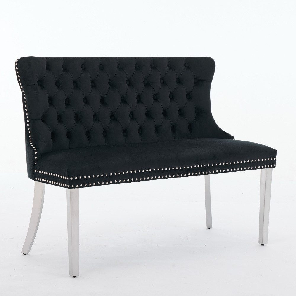 BBWL Polsterbank 2-Sitzer mit Handmade Knöpfen, Wing Back, Samtpolsterung, Velvet Double Dining Loveseat Bank für Küche & Esszimmer, Mid-Century – Bild 4 von 5