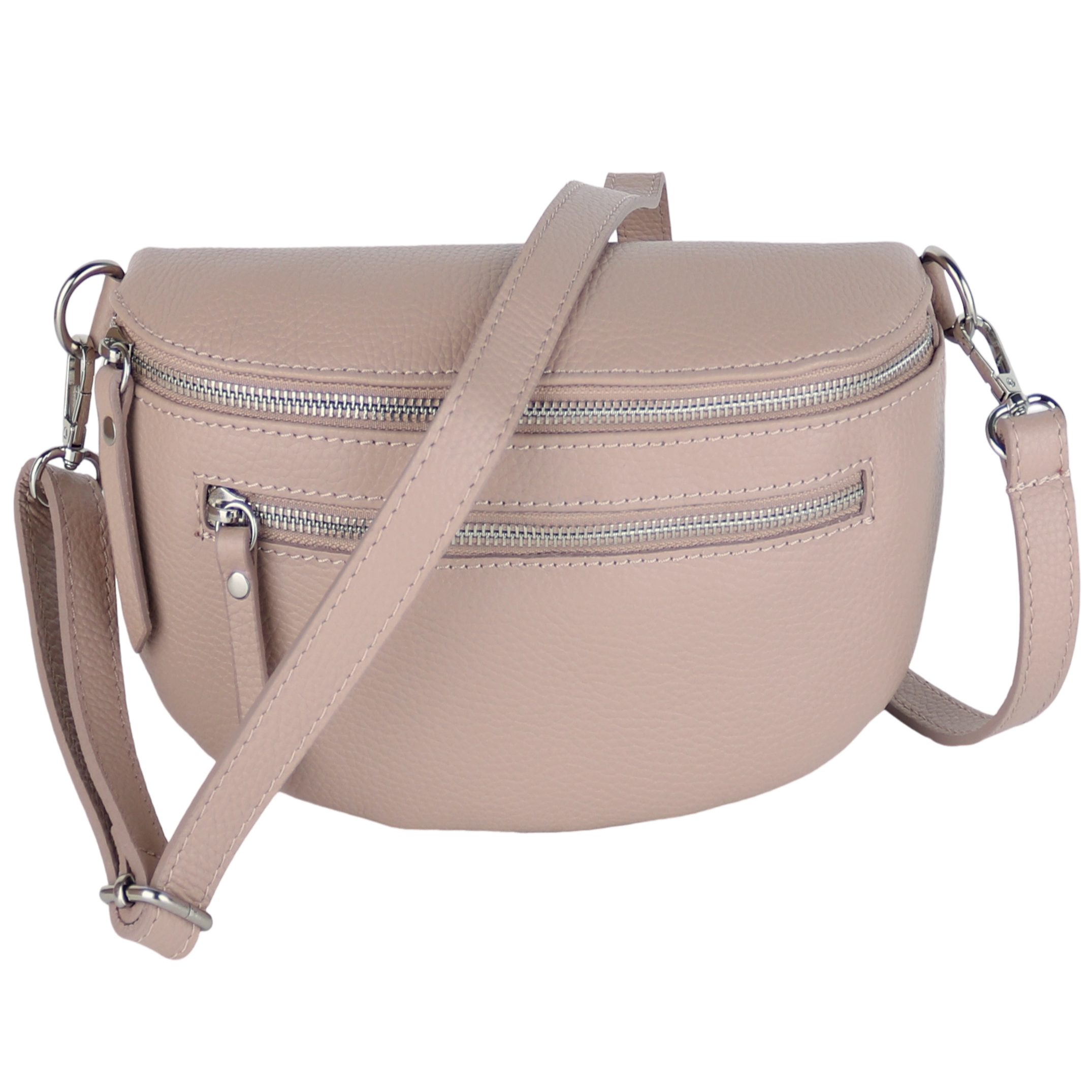 MIRROSI Bauchtasche Damen, Echtleder, Leder, Made in Italy, Umhängetasche, Brusttasche, (Schultertasche für jeden Anlass (1 Tasche & 1 Gurt), Mit zwei Reißverschlüssen), Crossbody Bag, verstellbaren Schulterriemen, Zwei Größen zur Auswahl