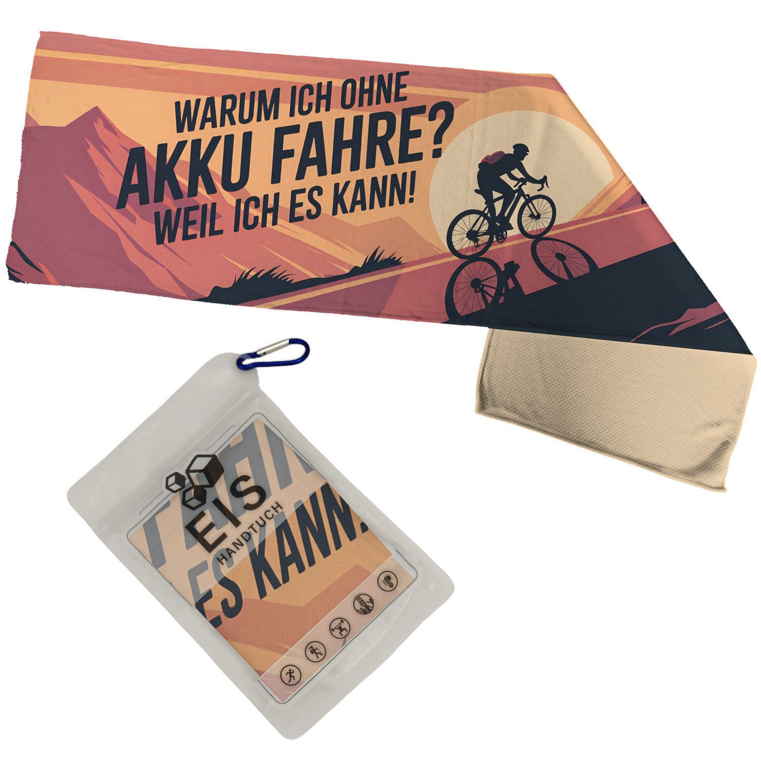 speecheese Sporthandtuch Radfahrer auf Bergstraße Eishandtuch - Fahre ohne Akku!