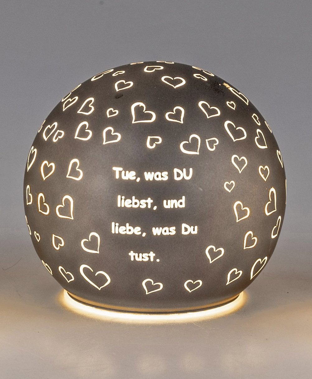 formano LED Dekolicht Kugel grau 10cm 12cm - Tue was du liebst - Herzen - mit Batterien, LED fest integriert