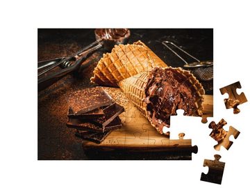 puzzleYOU Puzzle Hausgemachtes Schokoladeneis in Waffeltüten, 48 Puzzleteile, puzzleYOU-Kollektionen Schokolade, Essen und Trinken