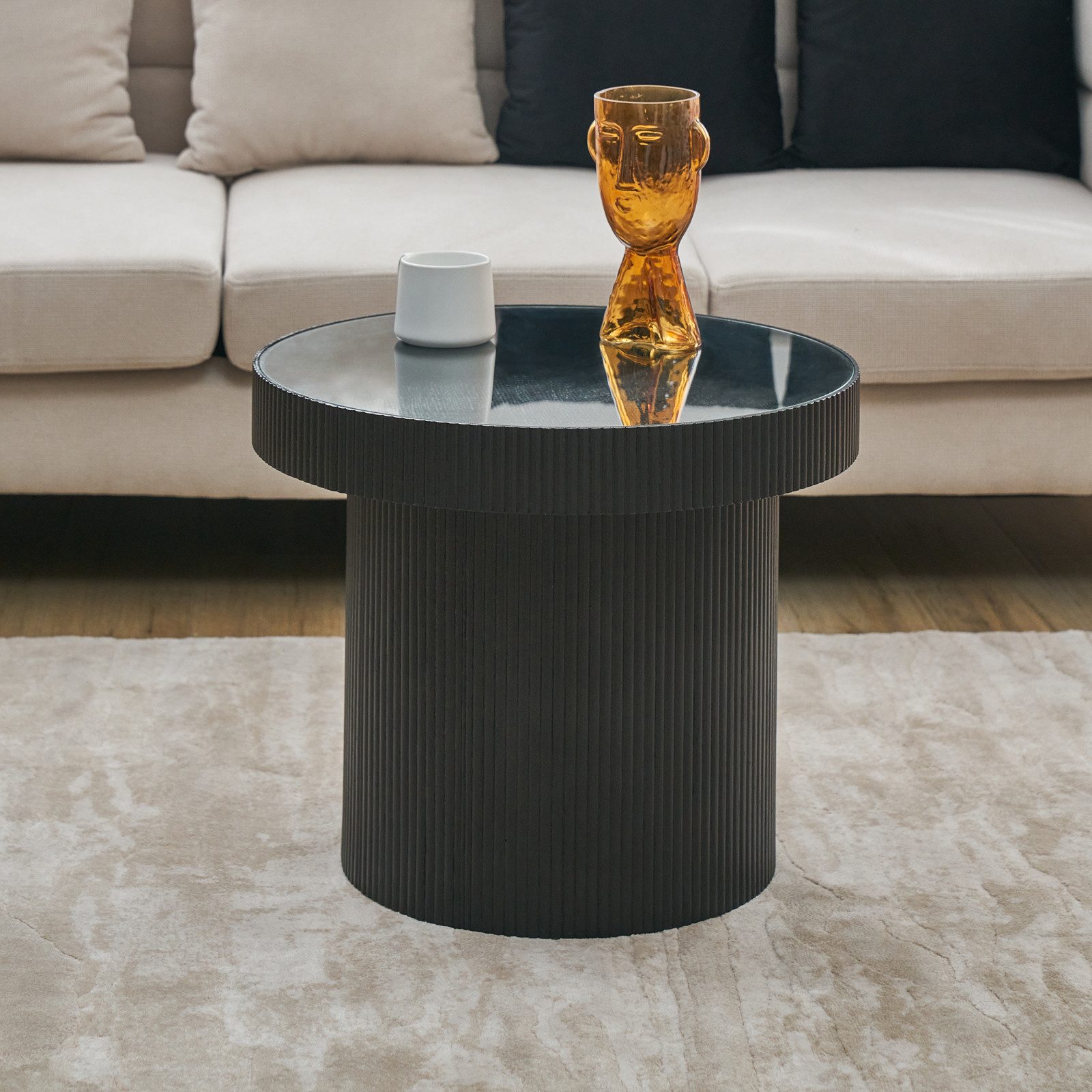 SVITA Beistelltisch MIGUEL (1 Tisch), mit Glasplatte, Coffe Table, Beistelltisch rund, Schwarz/Schwarz