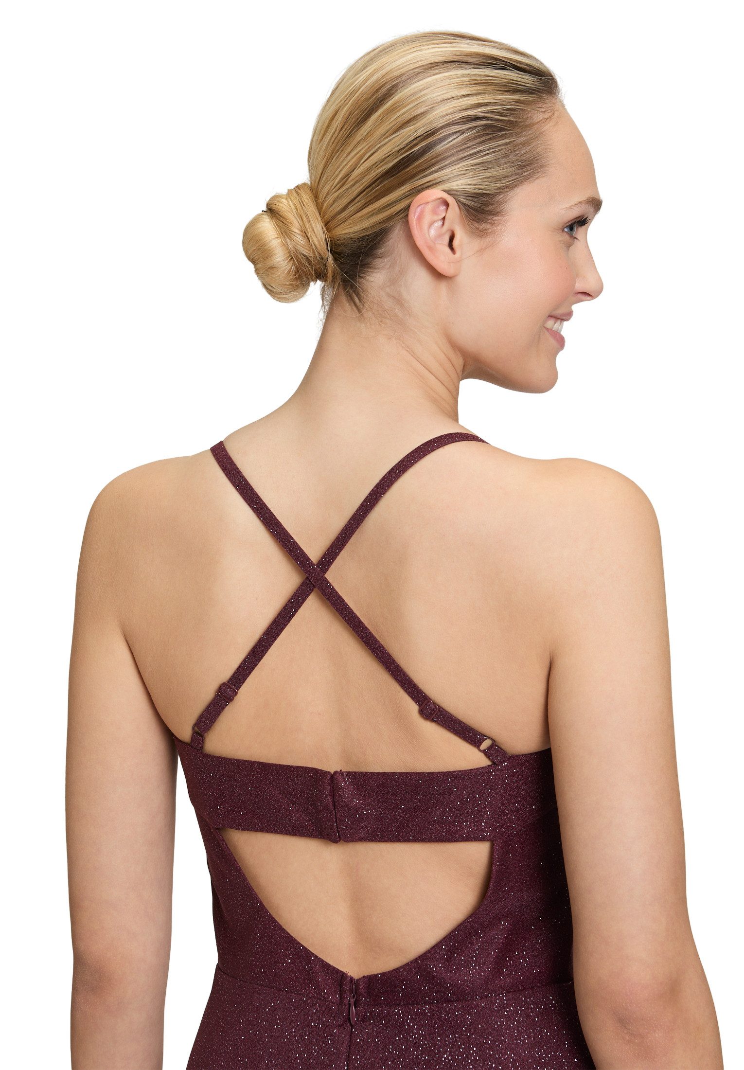 Vera Mont Abendkleid Damen mit Wasserfallausschnitt Glitzer