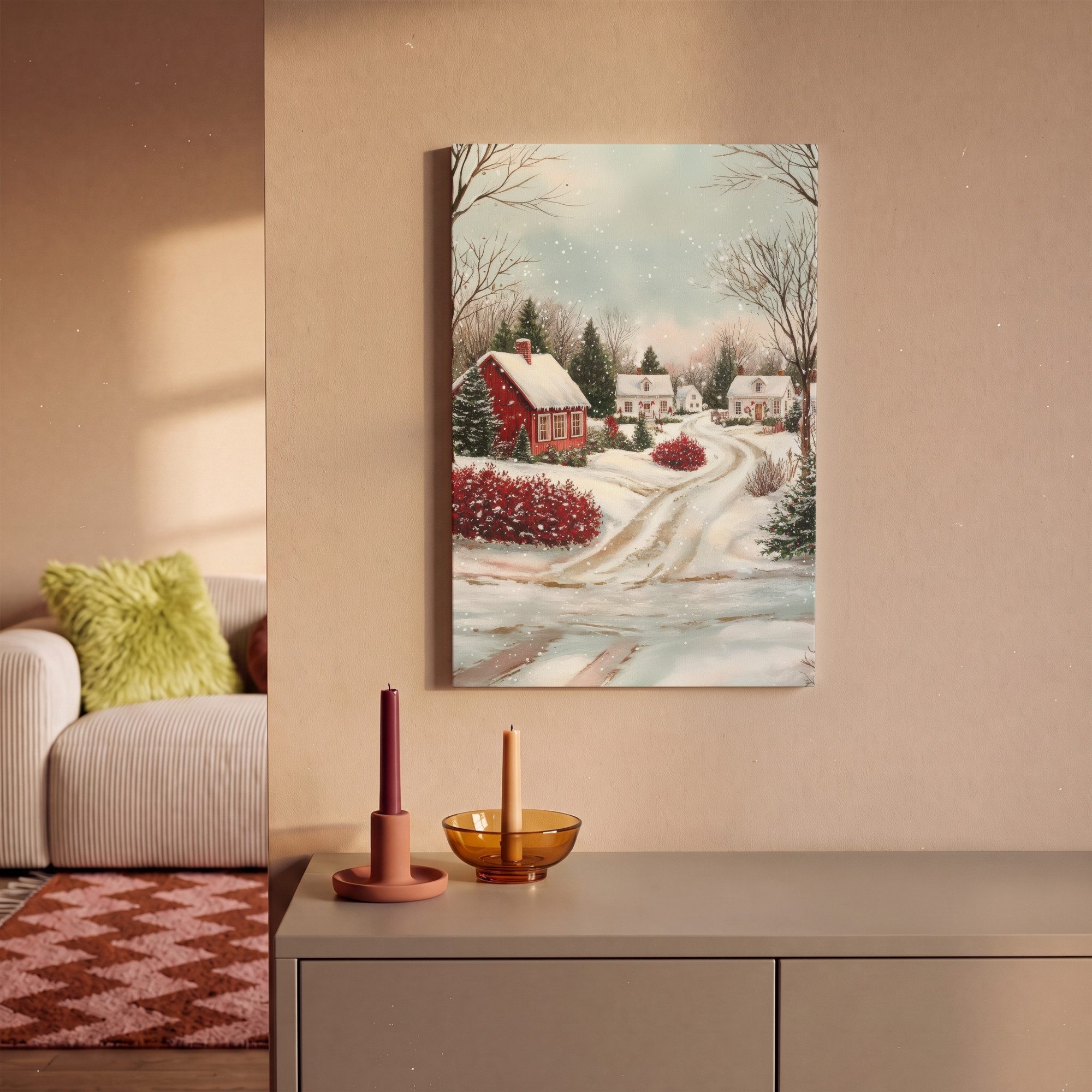 OneMillionCanvasses® Leinwandbild Weihnachtsstimmung - Ländlich - Rot, Fotodruck (1 St), Leinwand Bilder Klein, Wand Dekoration Aesthetic 30x20 cm – Bild 2 von 5