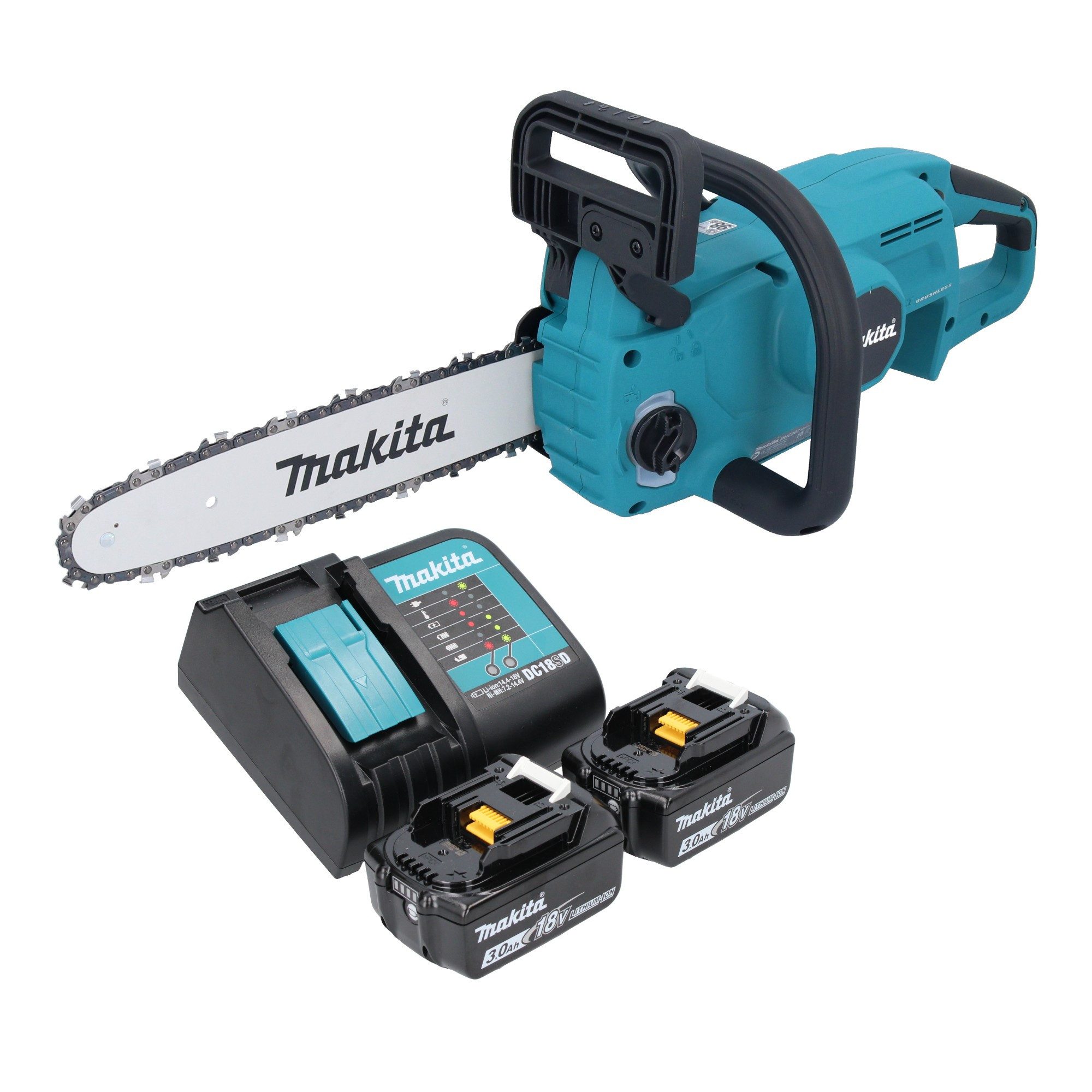Makita Akku-Kettensäge DUC 307 SF2X3 18 V 30 cm Brushless + 2x Akku 3,0 Ah + Ladegerät