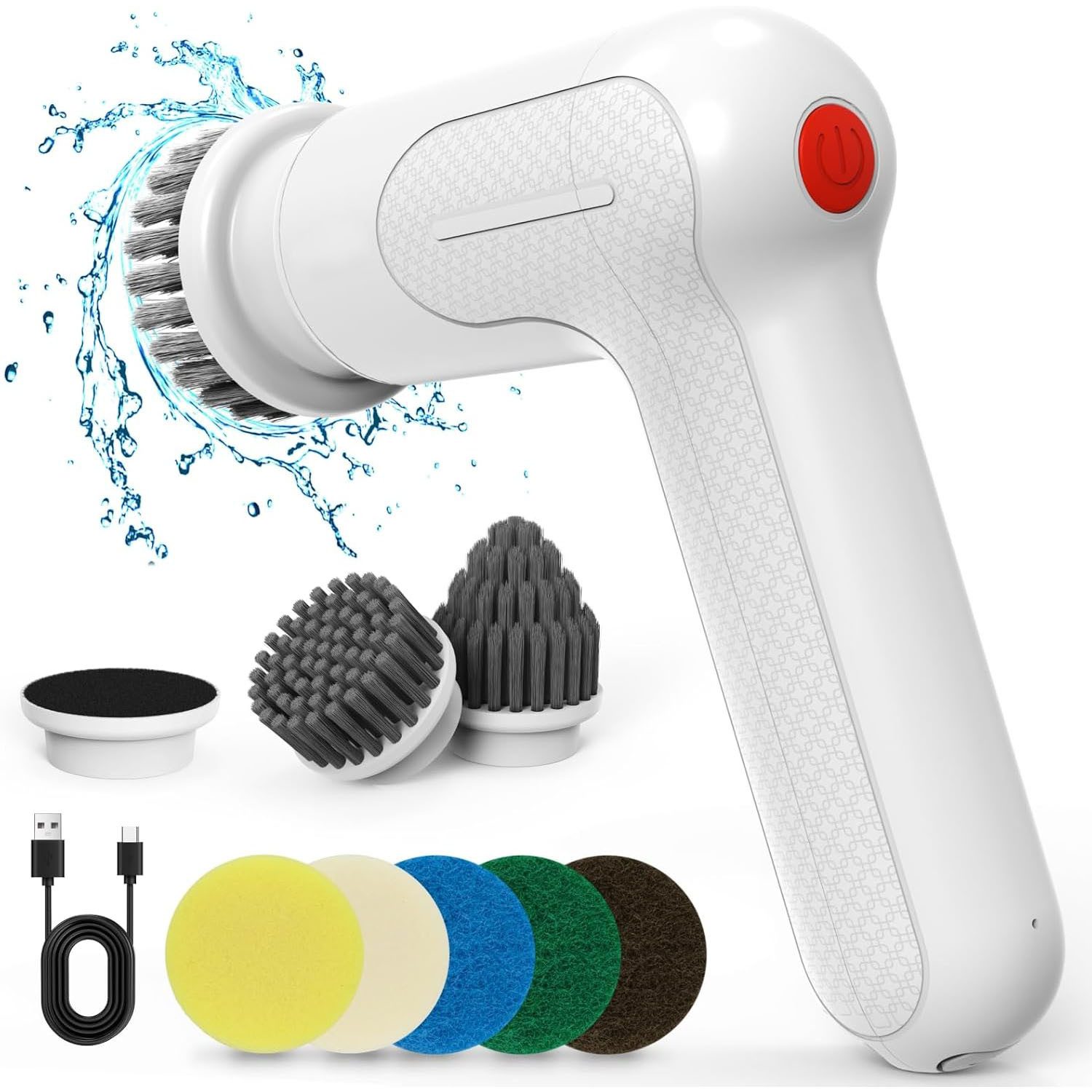 AIMAX Elektro-Oberflächenbürste 7 in 1 Elektrische mit 7 Bürstenkopfe 2 Modi Spin Scrubber, mit Verstellbarem Griff für Bad Fliesenboden und Auto, für Bad Schnurlose Bohrbürstenköpfen Duschreinigungsbürste