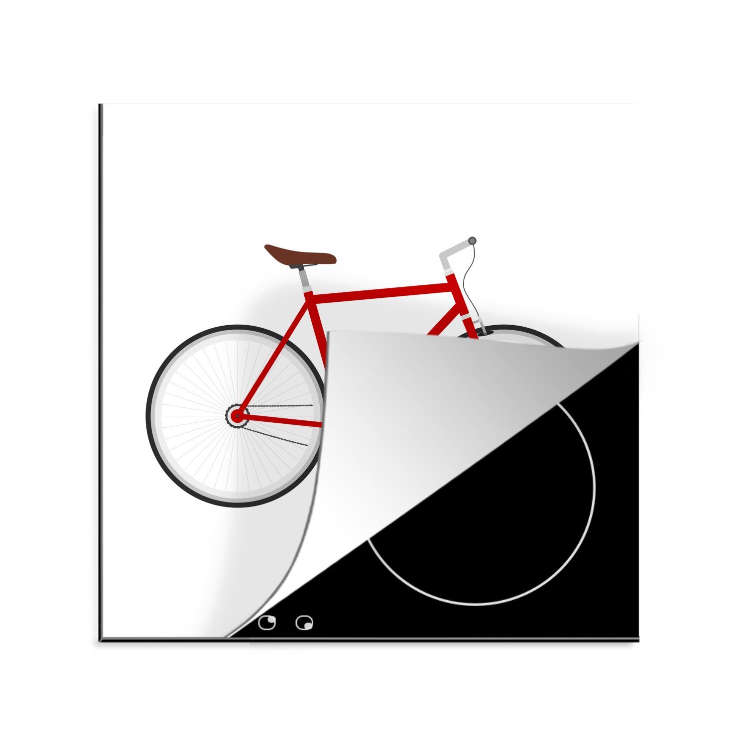 MuchoWow Herdblende-/Abdeckplatte Eine Seitenansicht eines roten Fahrrads, Vinyl, (1 tlg), 78x78 cm, Ceranfeldabdeckung, Arbeitsplatte für küche