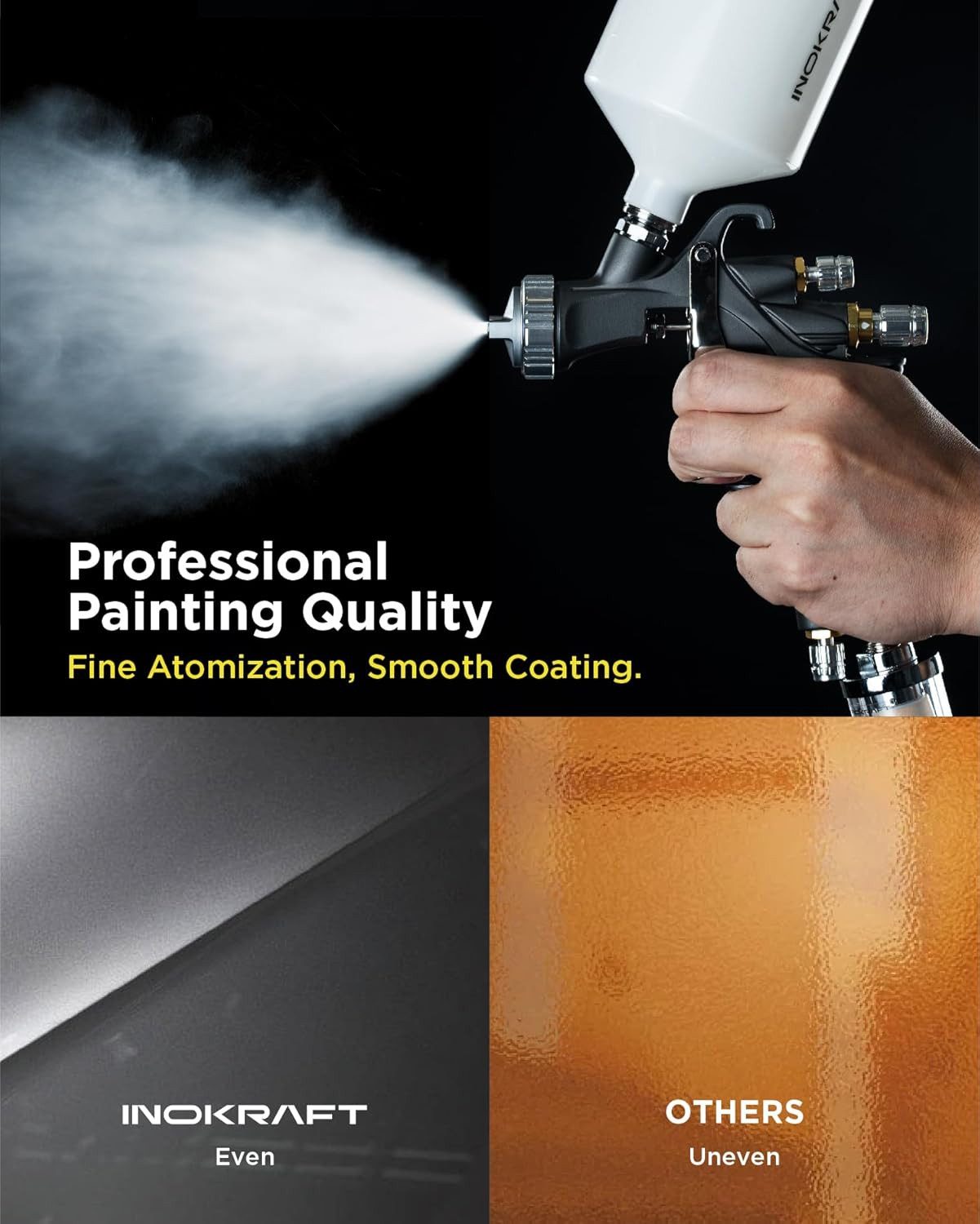 InoKraft Lackierpistole D1 LVLP Farbspritzpistole Set 1.3/1.5/1.7mm für Auto & DIY Lackieren, max. 3 bar, 288 l/min, Komplett-Set, LVLP Farbspritzpistole für Auto & DIY, niedrigem Luftdruck