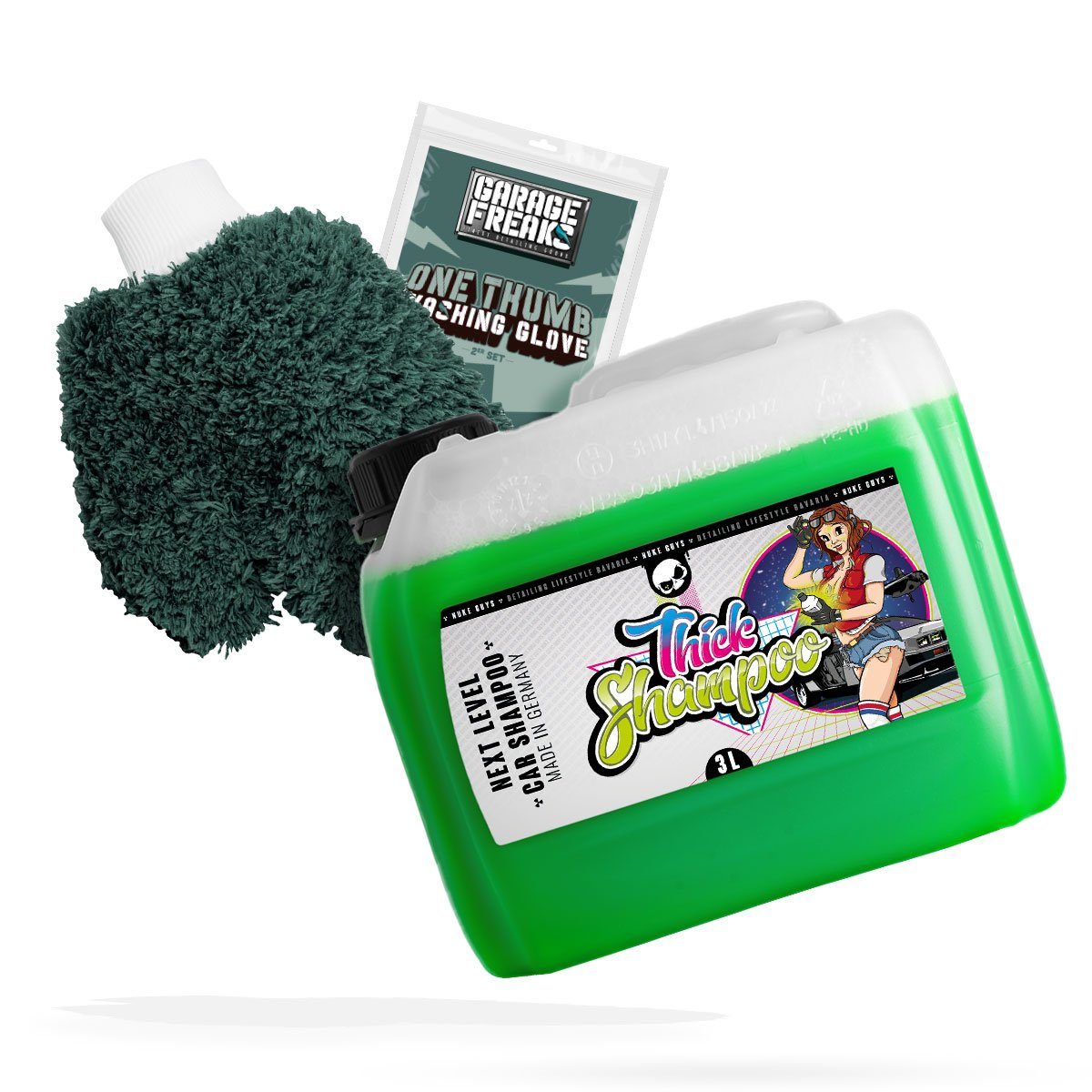 Auto Waschhandschuh Waschset - Garage Freaks + Autoshampoo Nuke Guys Auto-Reinigungsmittel