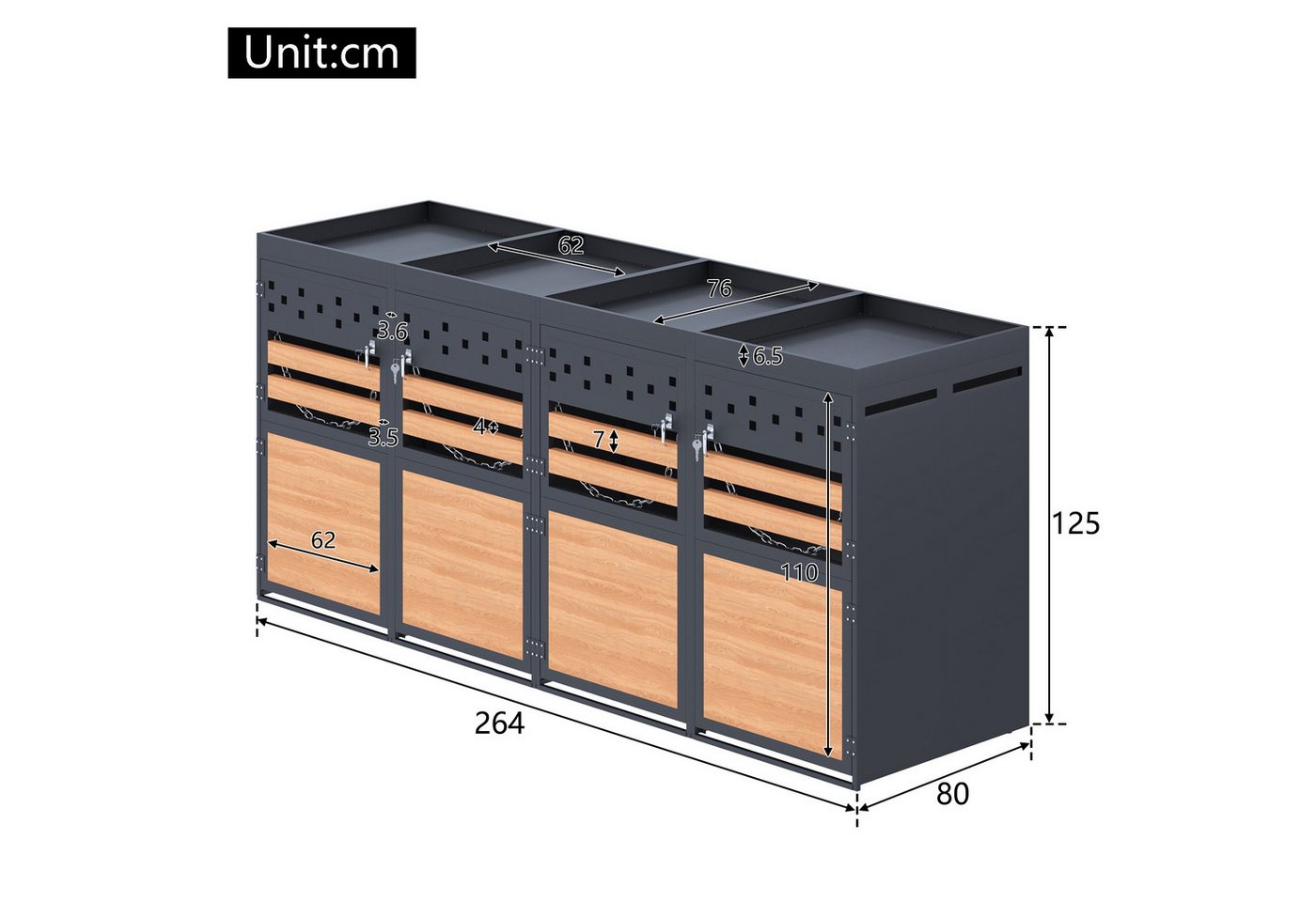 Thumbnail - Celya Mülltonnenbox Abschließbar Müllcontainer mit Belüftungslöchern und Pflanzdach (Erweiterungsmöglichkeit,Aufbewahrun...
