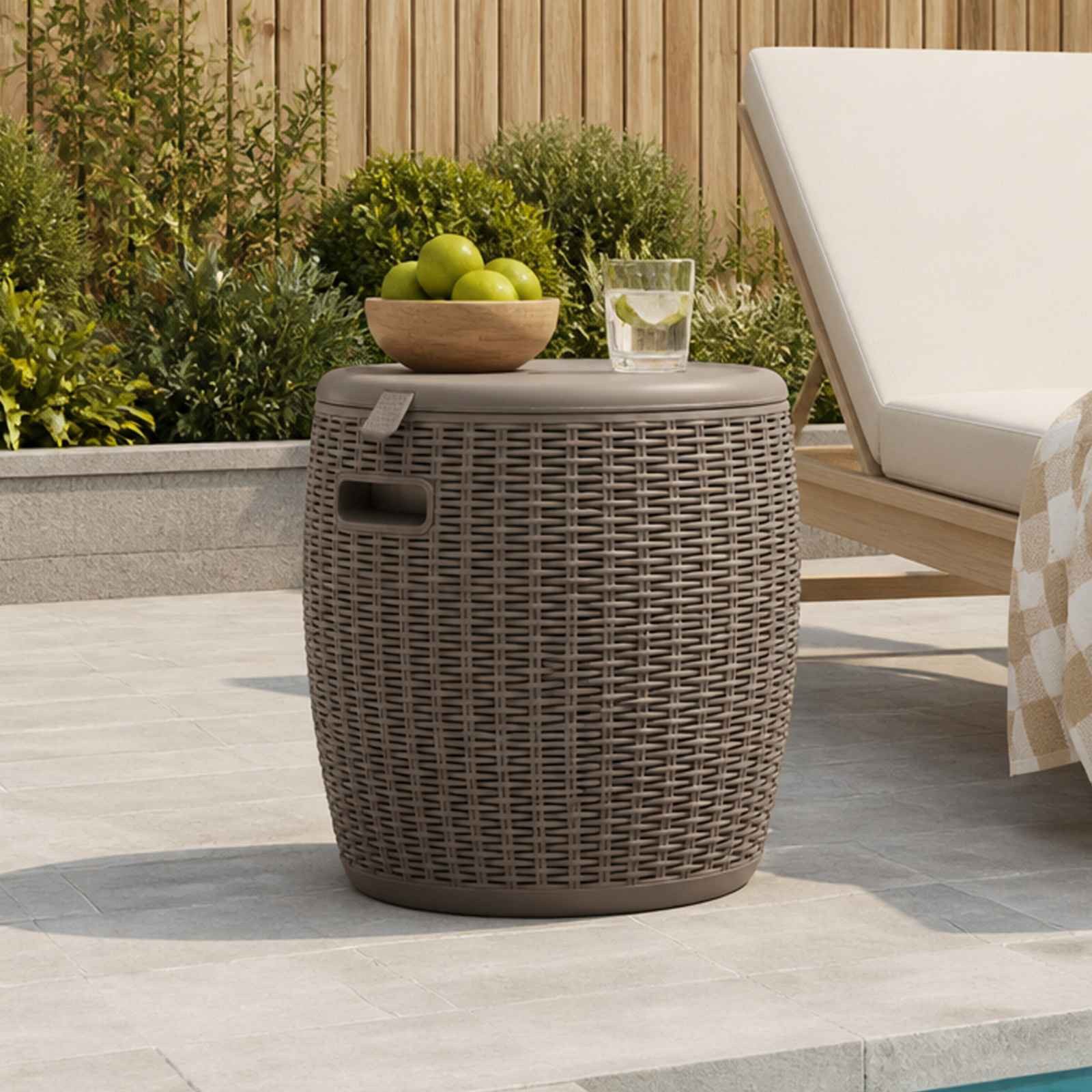 furnicato Gartenbox 42,5x42,5x44 cm Hellbraun mit Rattan-Optik, Garten Schachtel