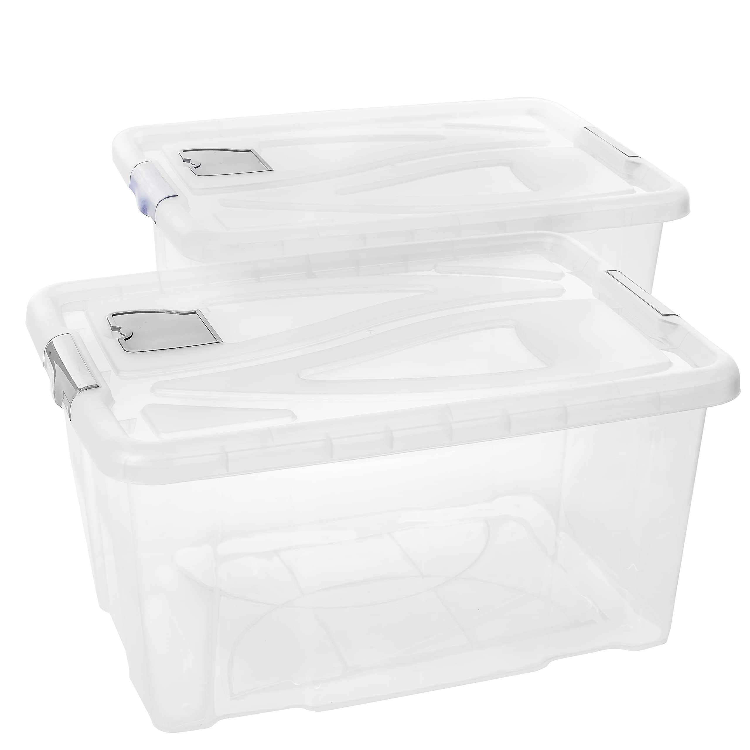 Centi Aufbewahrungsbox Stapelbox mit Deckel 60L transparent stapelbar (2er-Set)