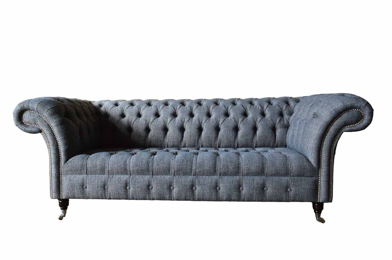 Chesterfield-Sofa Elegantes graues Sofa mit Polsterung und Edelstahlfüßen