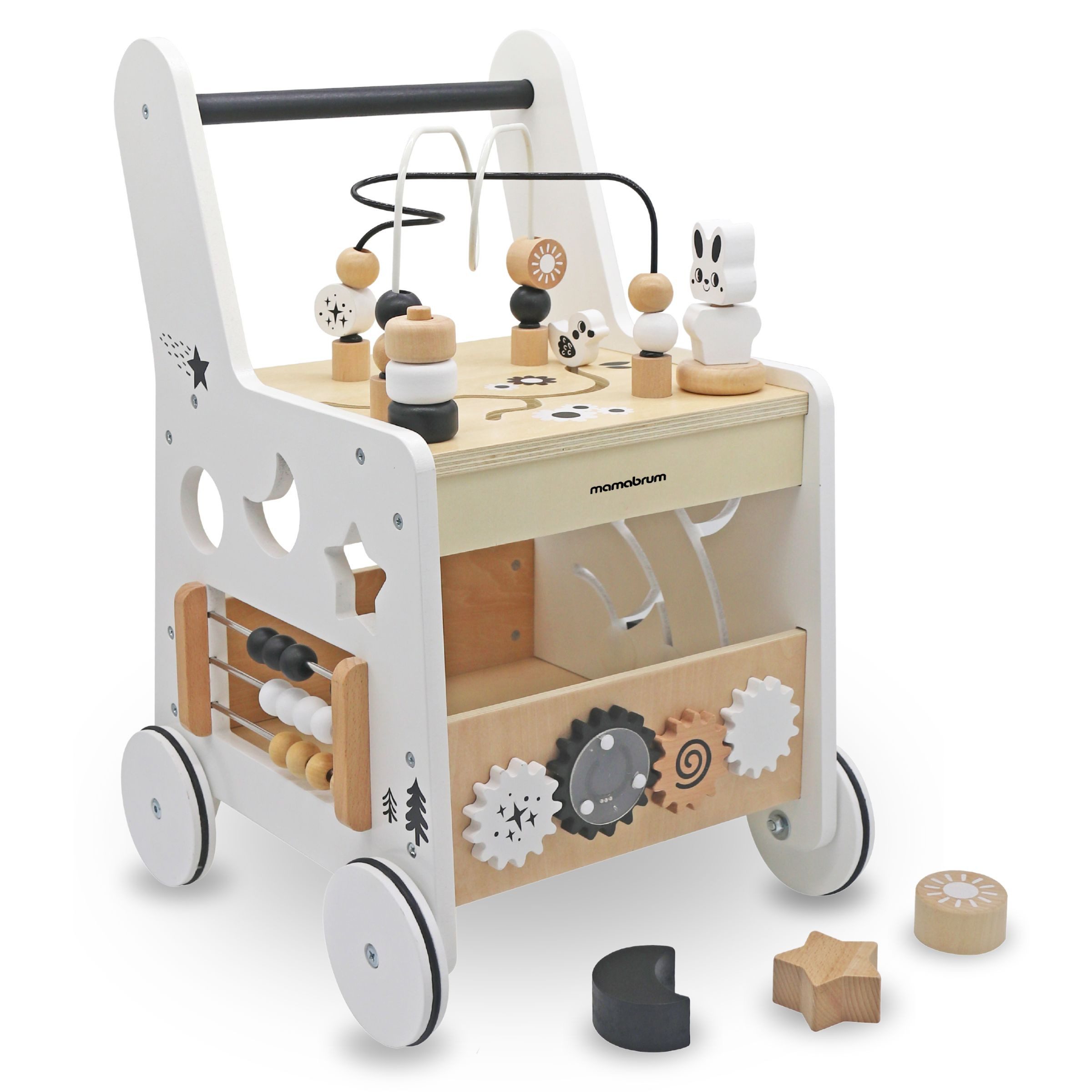 Lauflernwagen multifunktionaler Holz-Lauflernwagen mit Aktivitätsspielzeug - 6 in 1