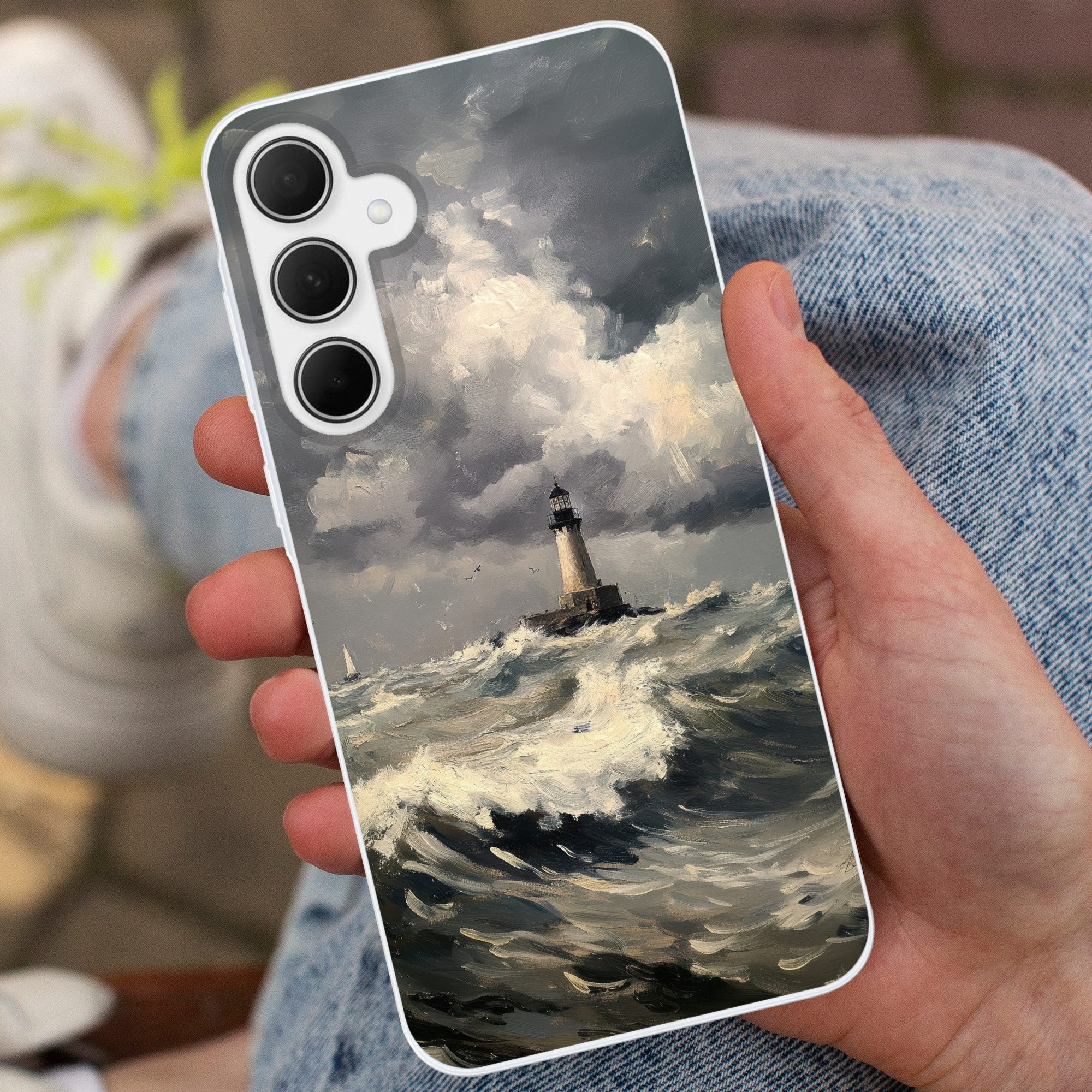 MuchoWow Handyhülle für Samsung Galaxy A35 5G Leuchtturm - Wellen - Sturm, Smartphone-Bumper, Print, Handy Schutzhülle Dünn