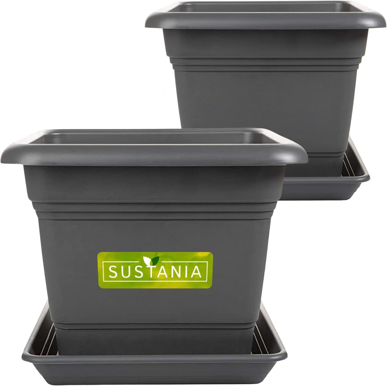 SUSTANIA Blumentopf Pflanzkübel Eckig 28x28 Anthrazit 2er Set Robuster