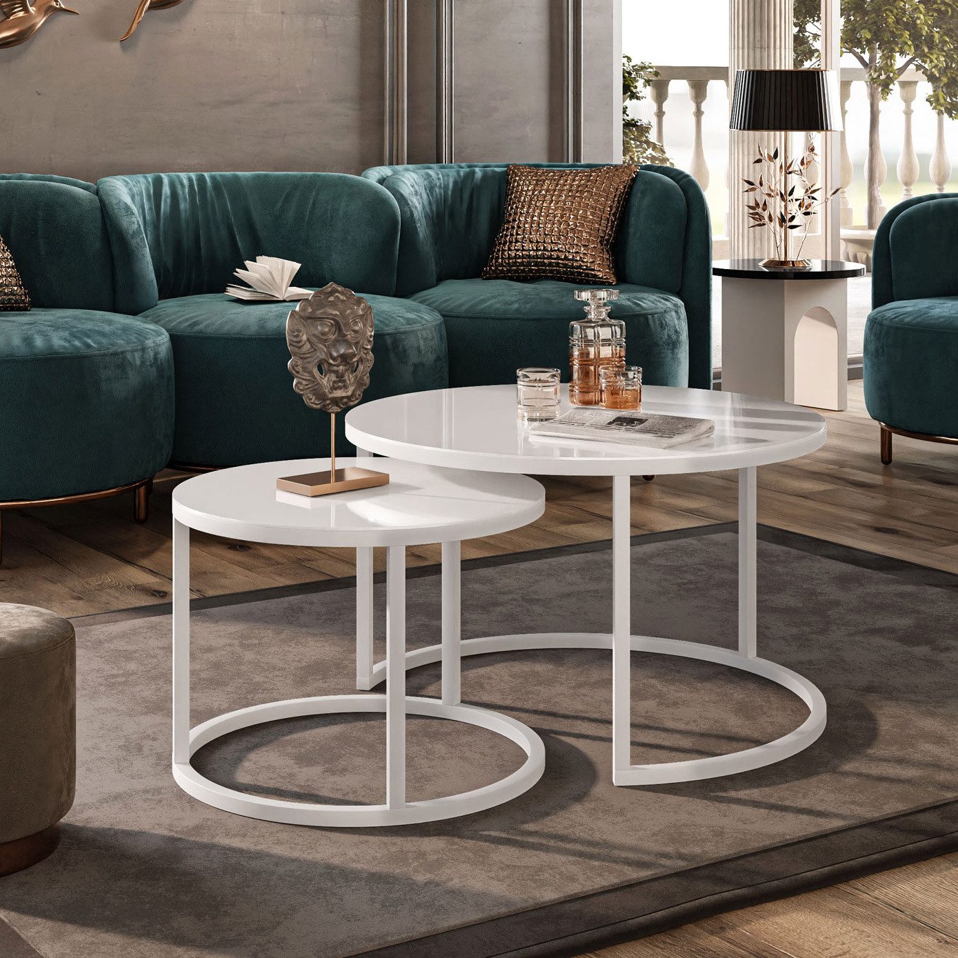 Lookway Couchtisch CIRI 2in1 GLASS mit schwarzem und weißem Gestell (2er Se günstig online kaufen