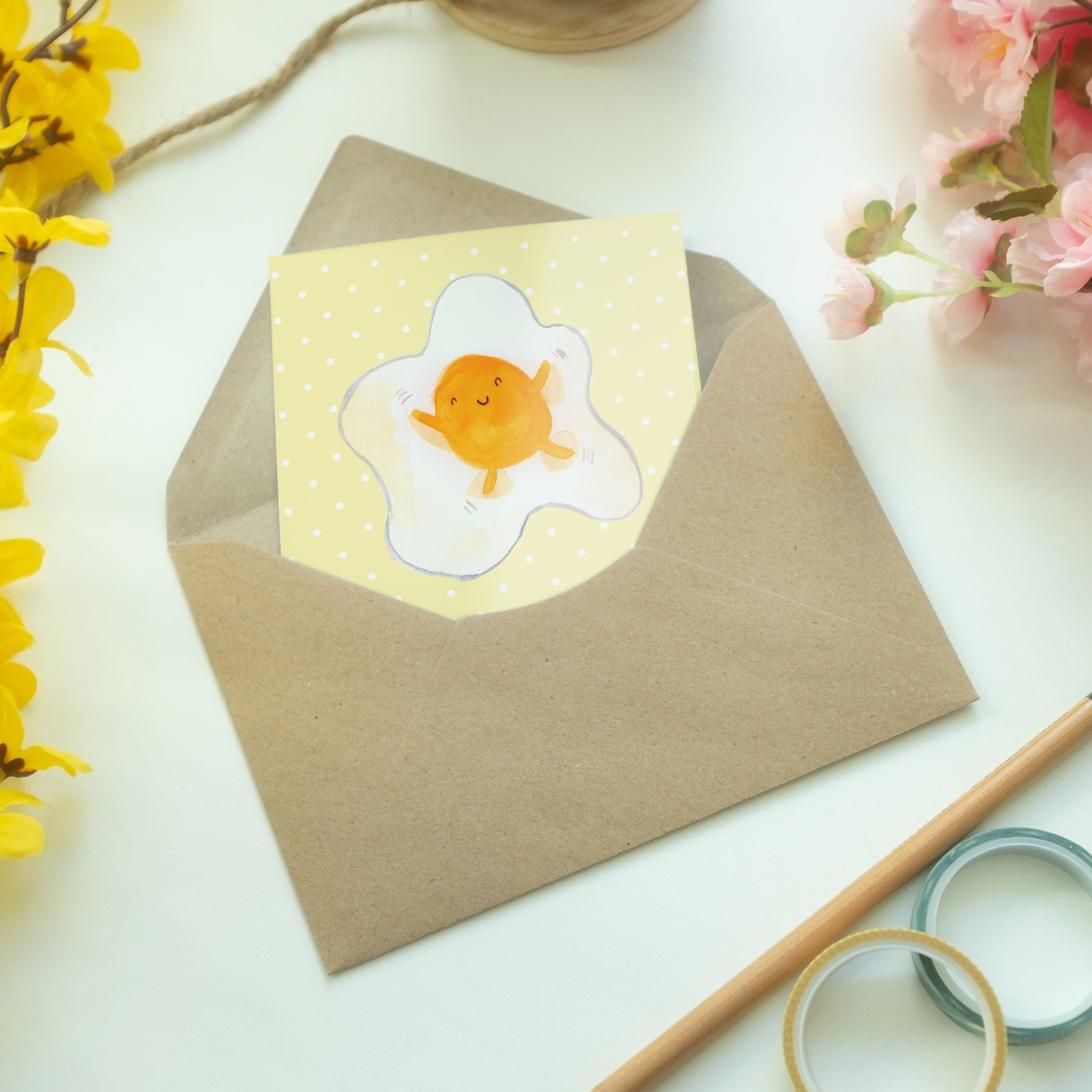 Mr. & Mrs. Panda Glüc - Hochzeitskarte, Laune, Gute Spiegelei Geschenk, Pastell Grußkarte Gelb 